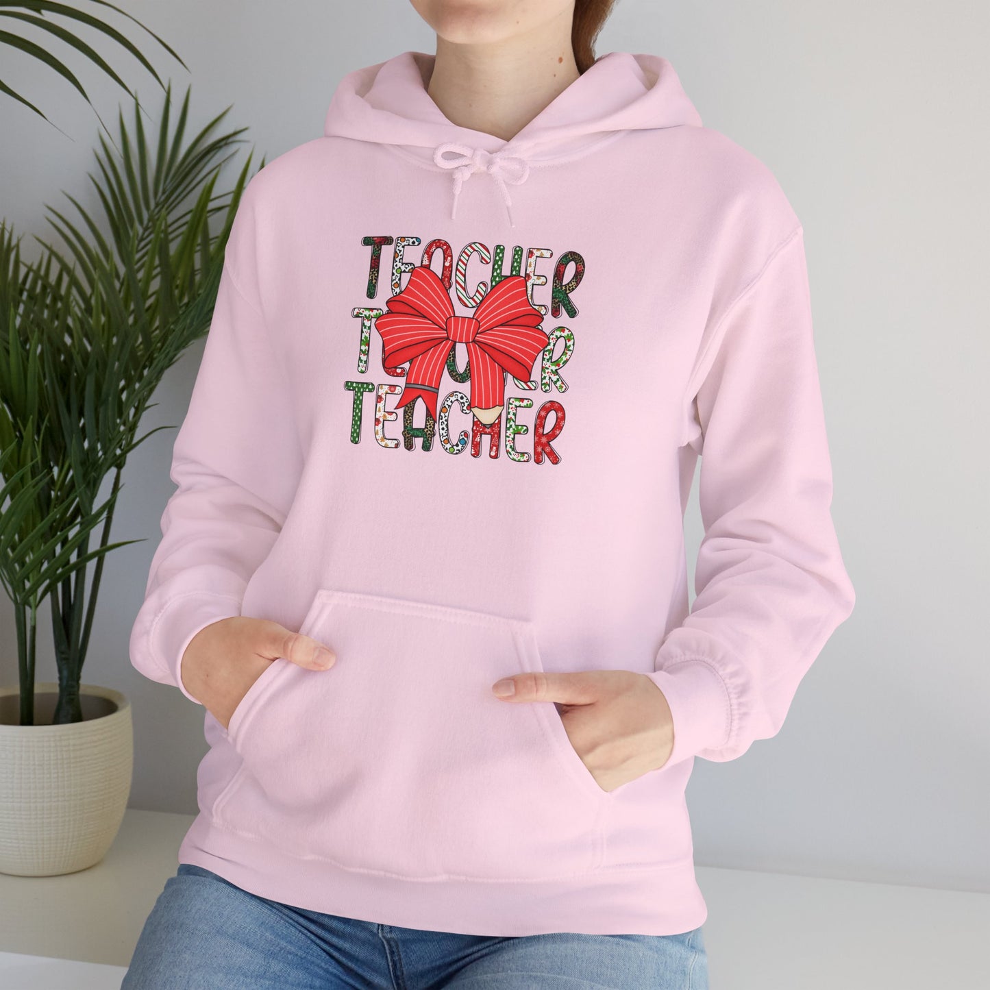 Festive Teacher Hooded Hoodie, Holiday Gift for Educators, Christmas Hoodie, Cozy Outfit, Teacher Appreciation