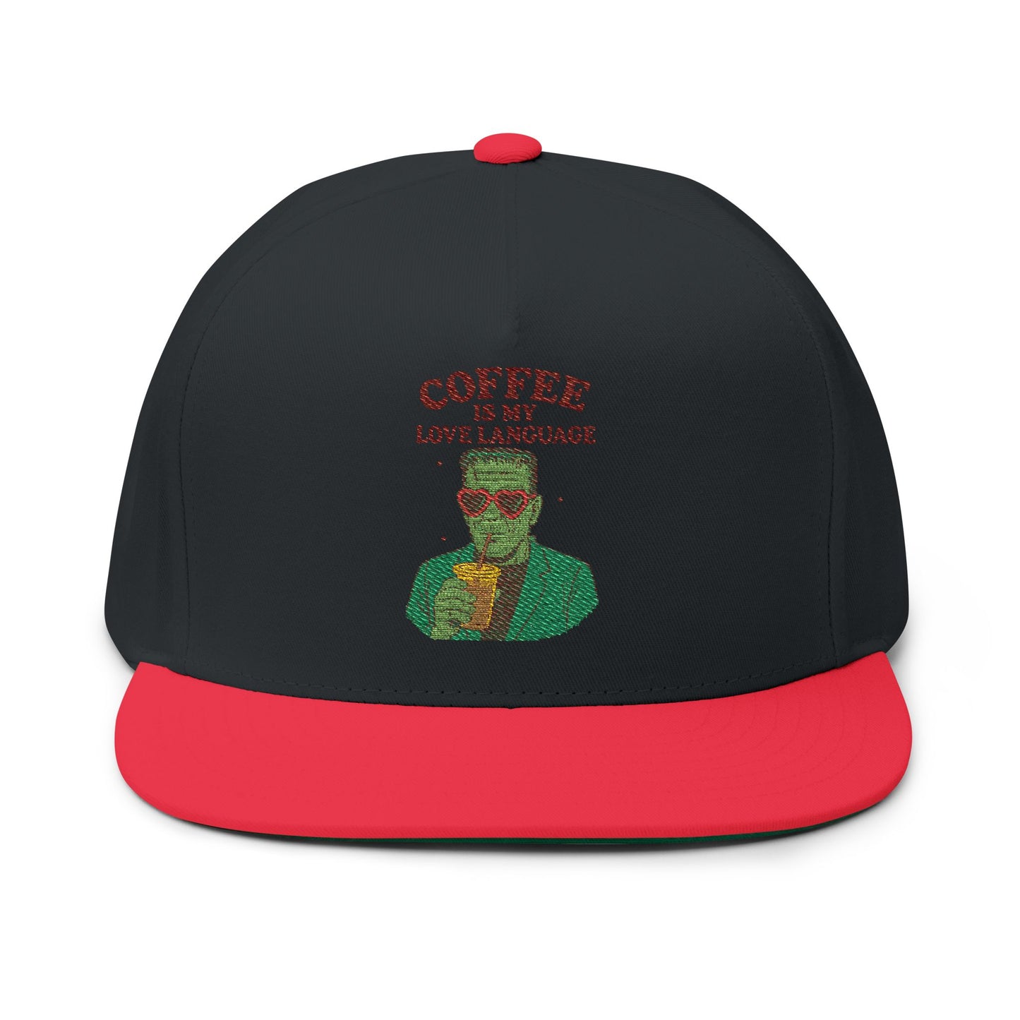 Coffee Love Language Embroidered Flat Bill Cap, Cool Hats, Gift for Coffee Lovers, Trendy Headwear, Unique Apparel