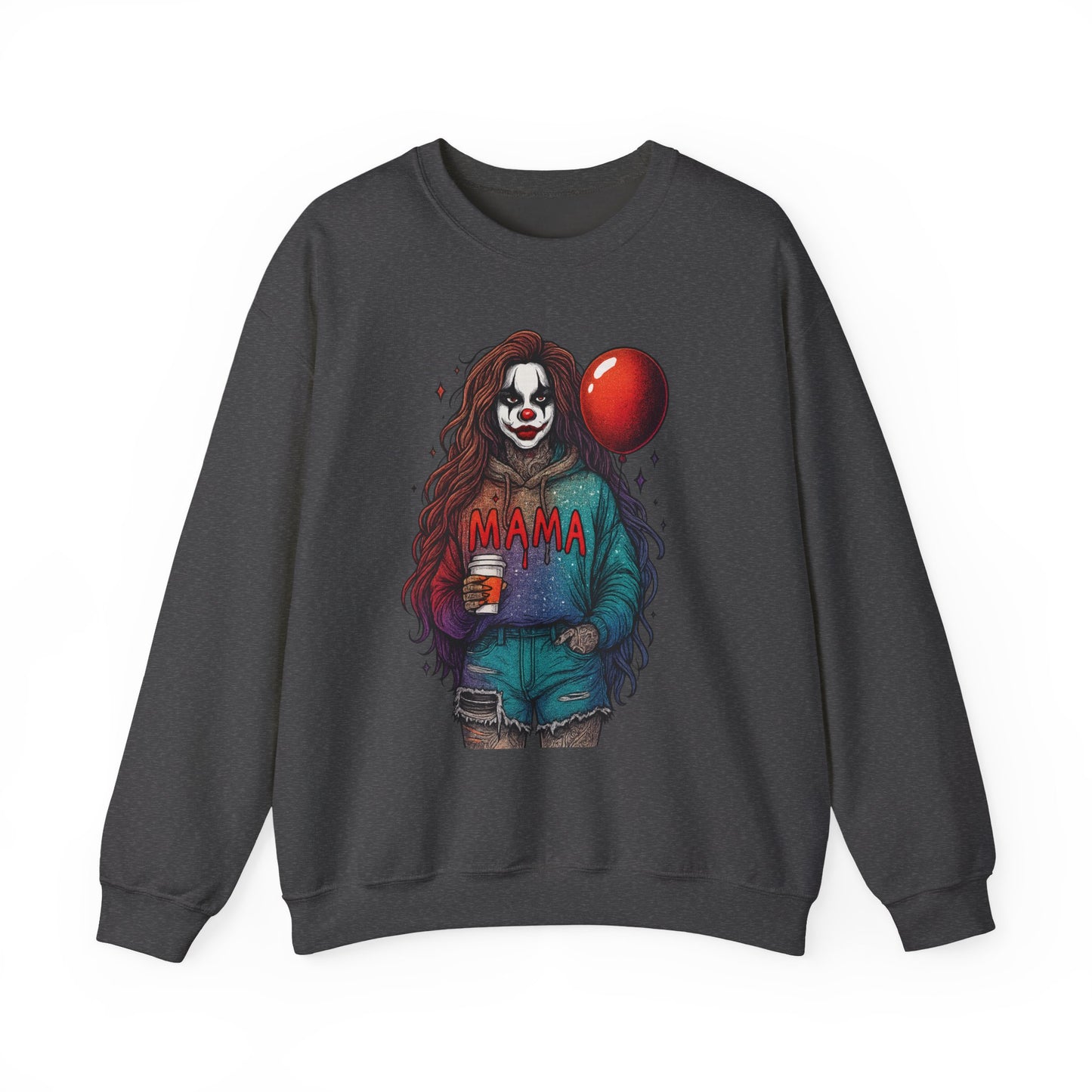 Clown-themed Crewneck Sweatshirt for Moms, Cozy Gift for Mother's Day, Halloween Apparel, Trendy Casual Wear, Unique Graphic Top