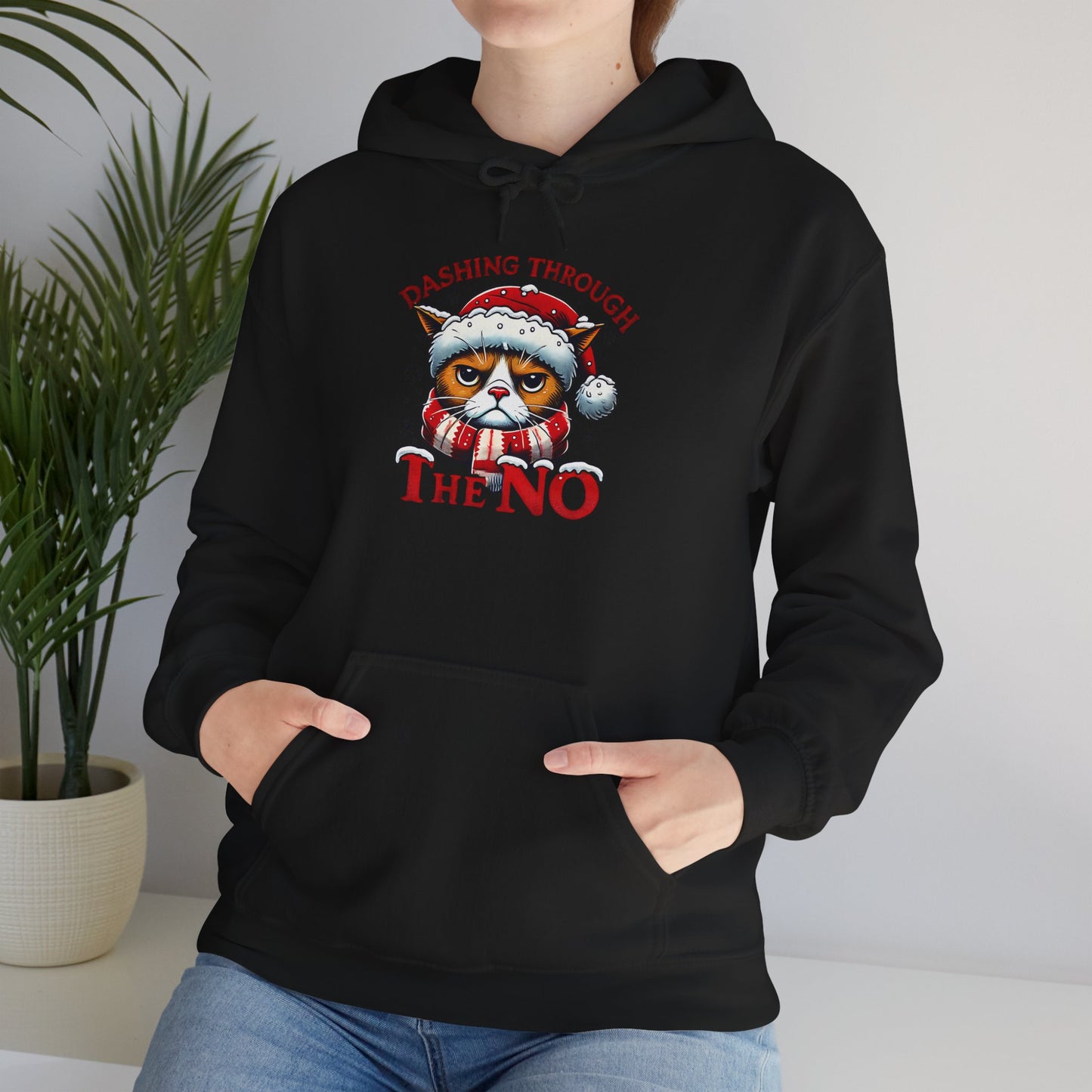 Festive Cat Christmas Hoodie, Unisex Heavy Blend Hooded Sweatshirt, Holiday Gift, Cozy Winter Apparel, Funny Xmas Sweatshirt