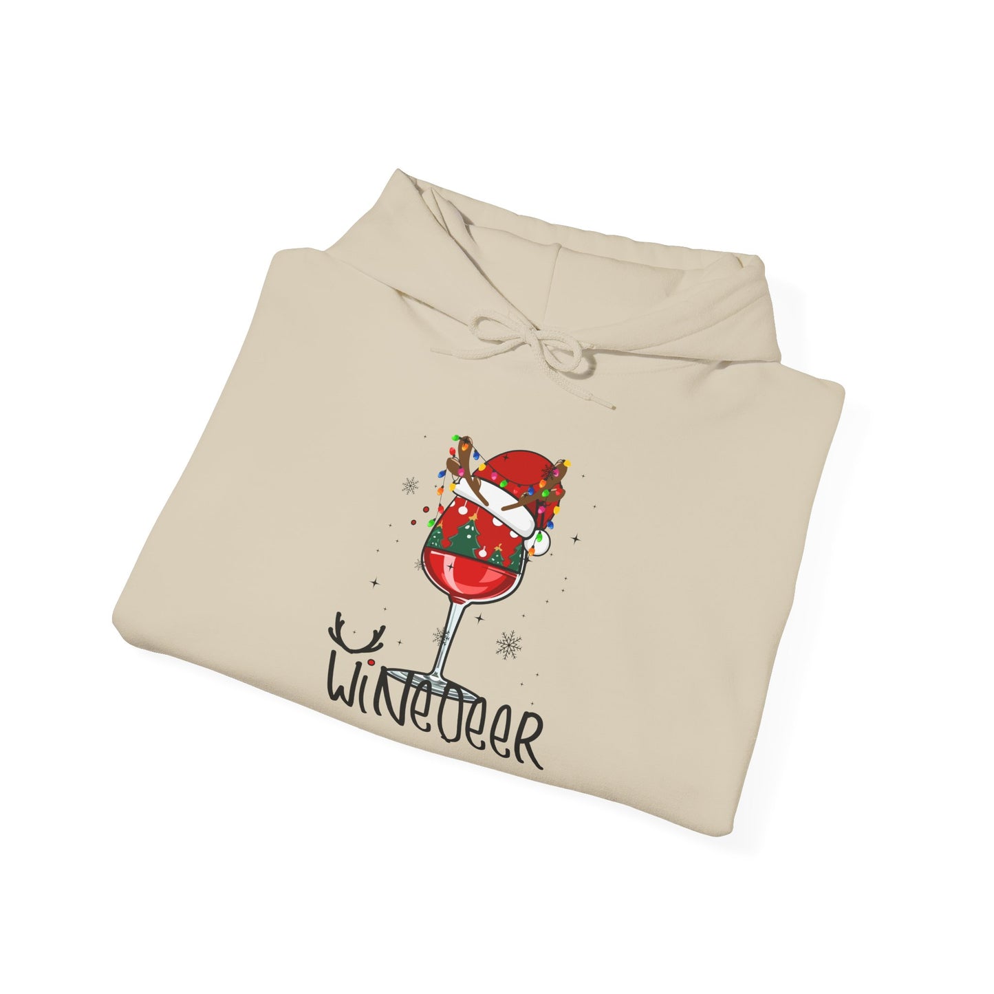 Wine Deer Hooded Sweatshirt, Cozy Gift for Wine Lovers, Christmas Apparel, Unisex Holiday Hoodie, Cute Wine Lover Sweatshirt