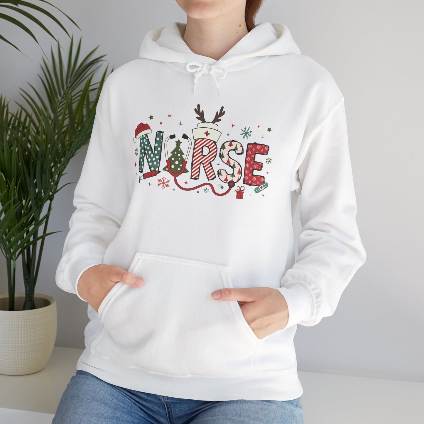 Festive Nurse Hooded Sweatshirt, Merry Christmas Sweatshirt, Holiday Gift for Nurses, Cozy Winter Hoodie, Nurse Appreciation Gift
