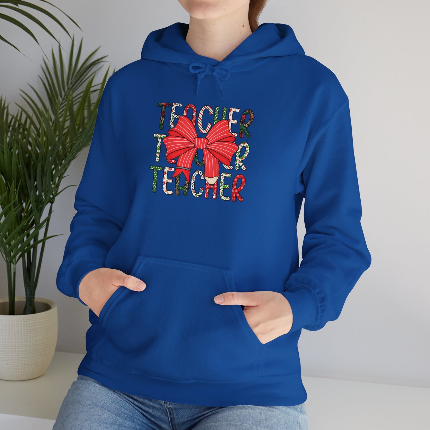 Festive Teacher Hooded Hoodie, Holiday Gift for Educators, Christmas Hoodie, Cozy Outfit, Teacher Appreciation