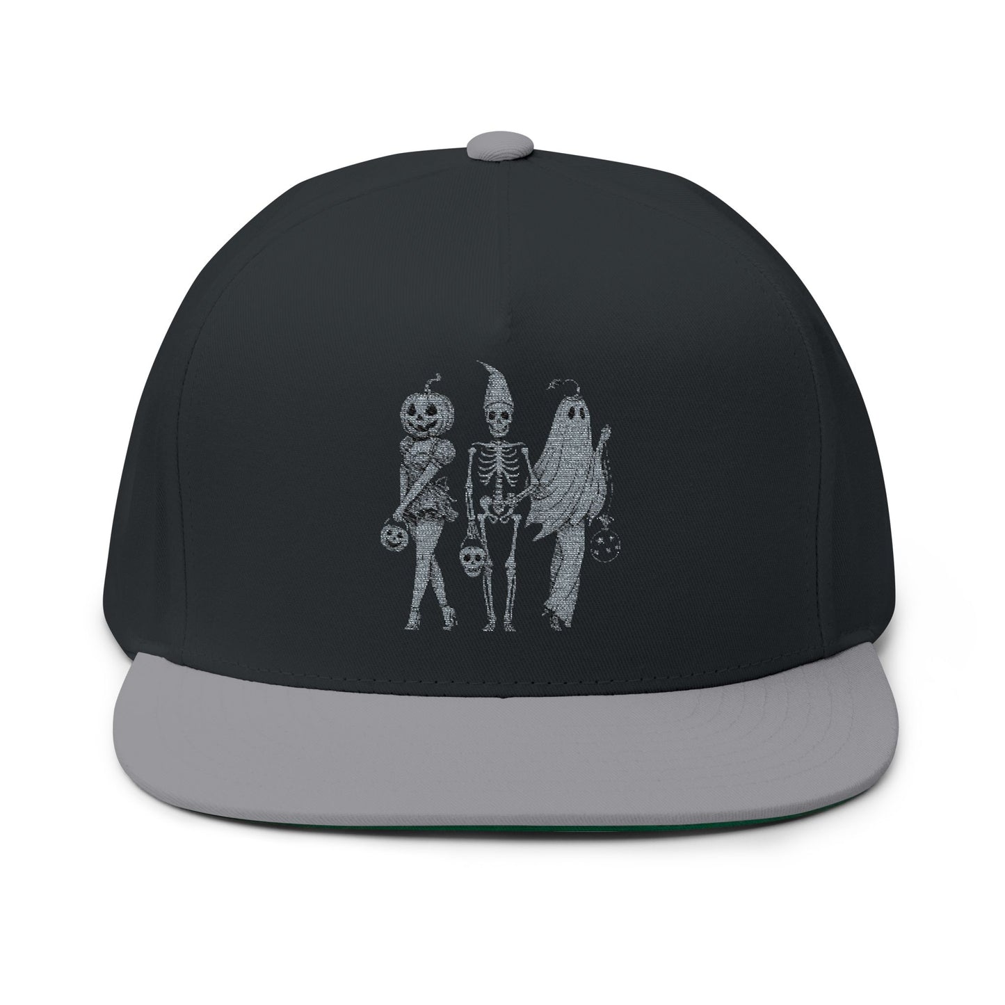 Spooky Halloween Flat Bill Cap, Embroidered Cap for Trick or Treat, Costume Cap, Unique Halloween Gift, Adjustable Snapback Hat