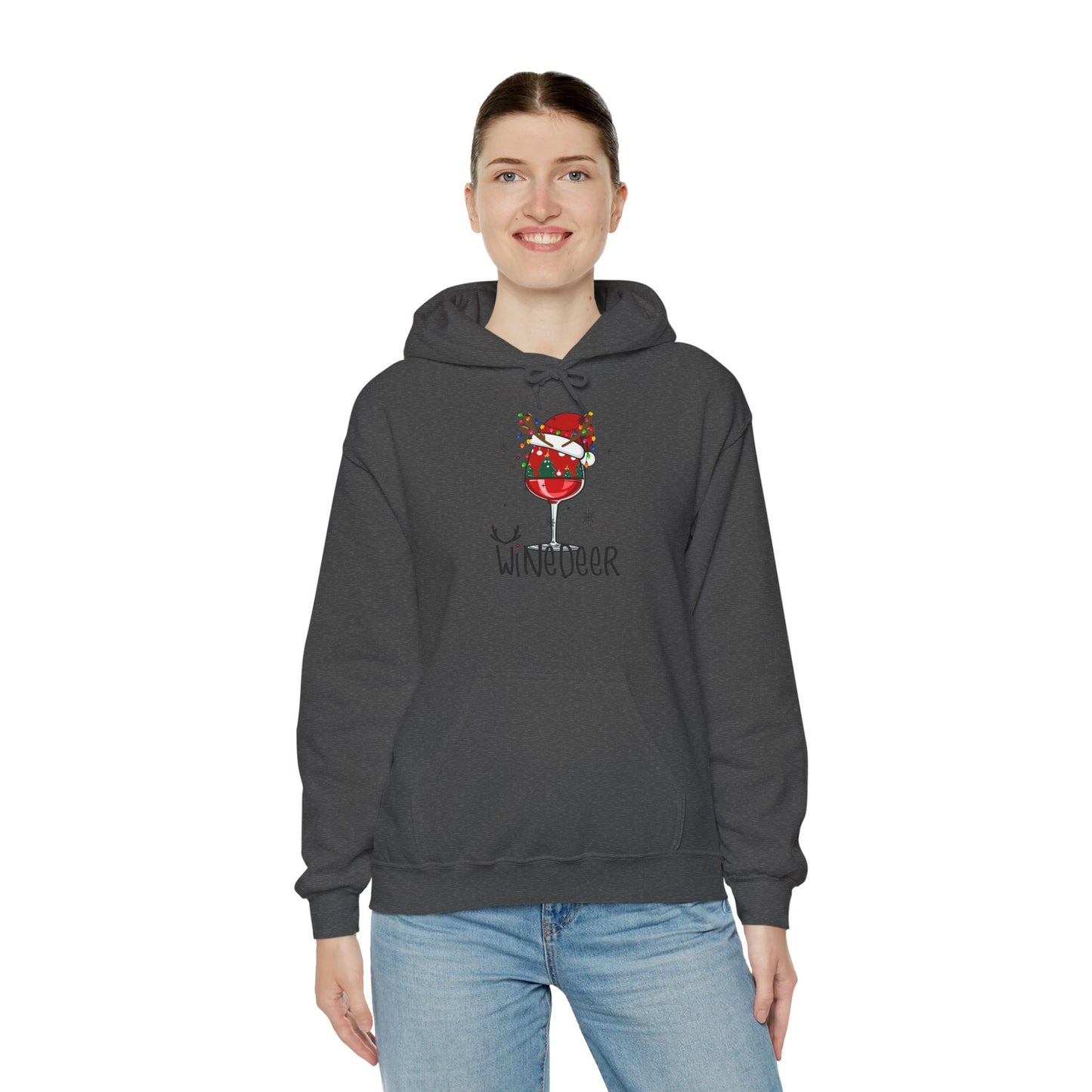Wine Deer Hooded Sweatshirt, Cozy Gift for Wine Lovers, Christmas Apparel, Unisex Holiday Hoodie, Cute Wine Lover Sweatshirt