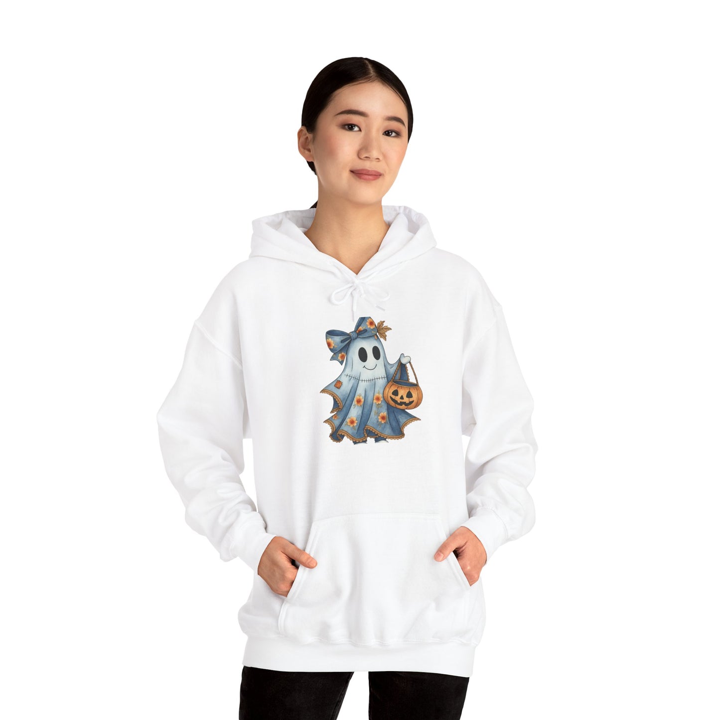 Ghostly Fun Hooded Hoodie, - Halloween Spirit, Cozy Comfort, Unisex Style, Casual Wear, Spooky Gift