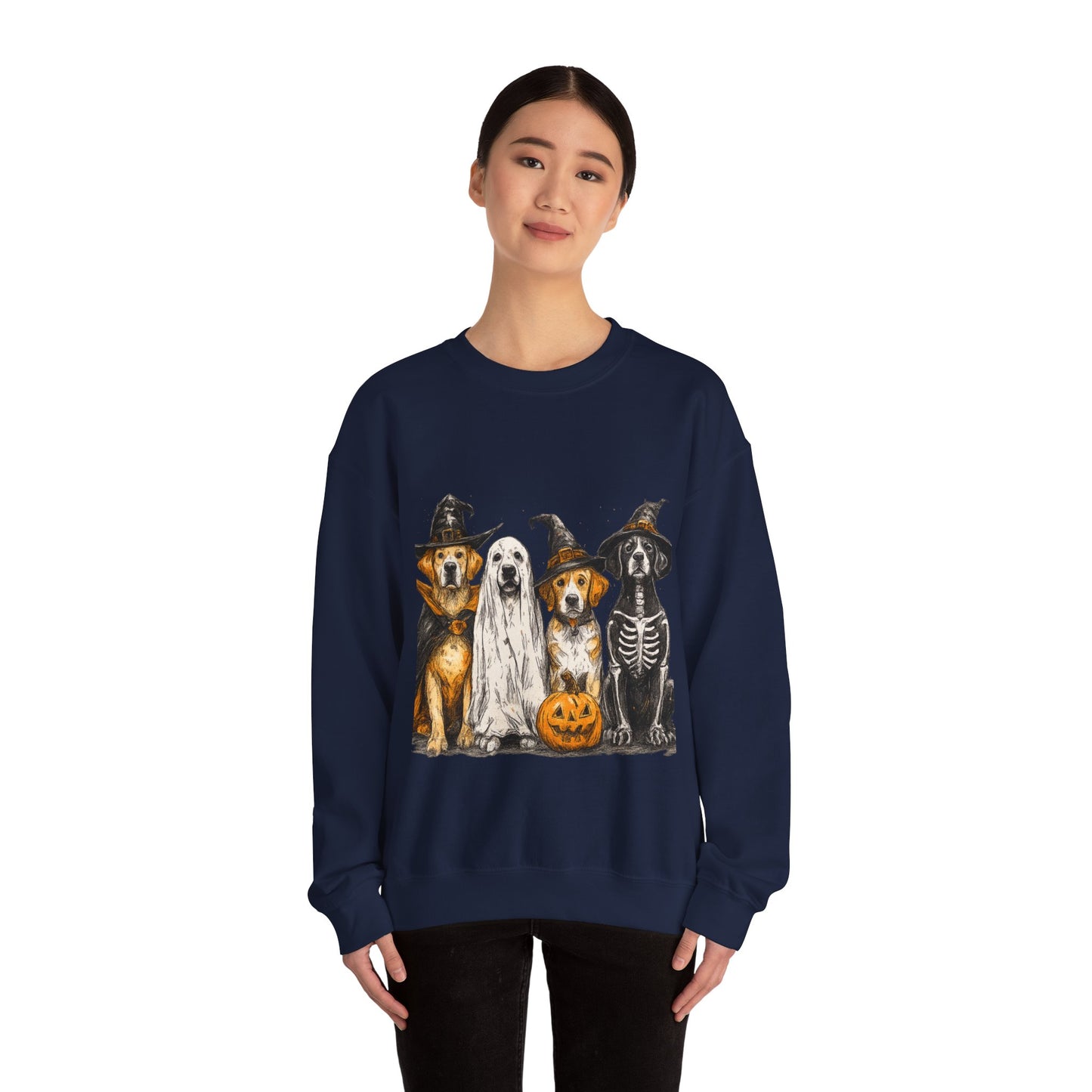 Halloween Dog-Themed Sweatshirt, Cozy Fall Apparel, Unisex Crewneck, Pet Lover Gift, Spooky Season Fashion
