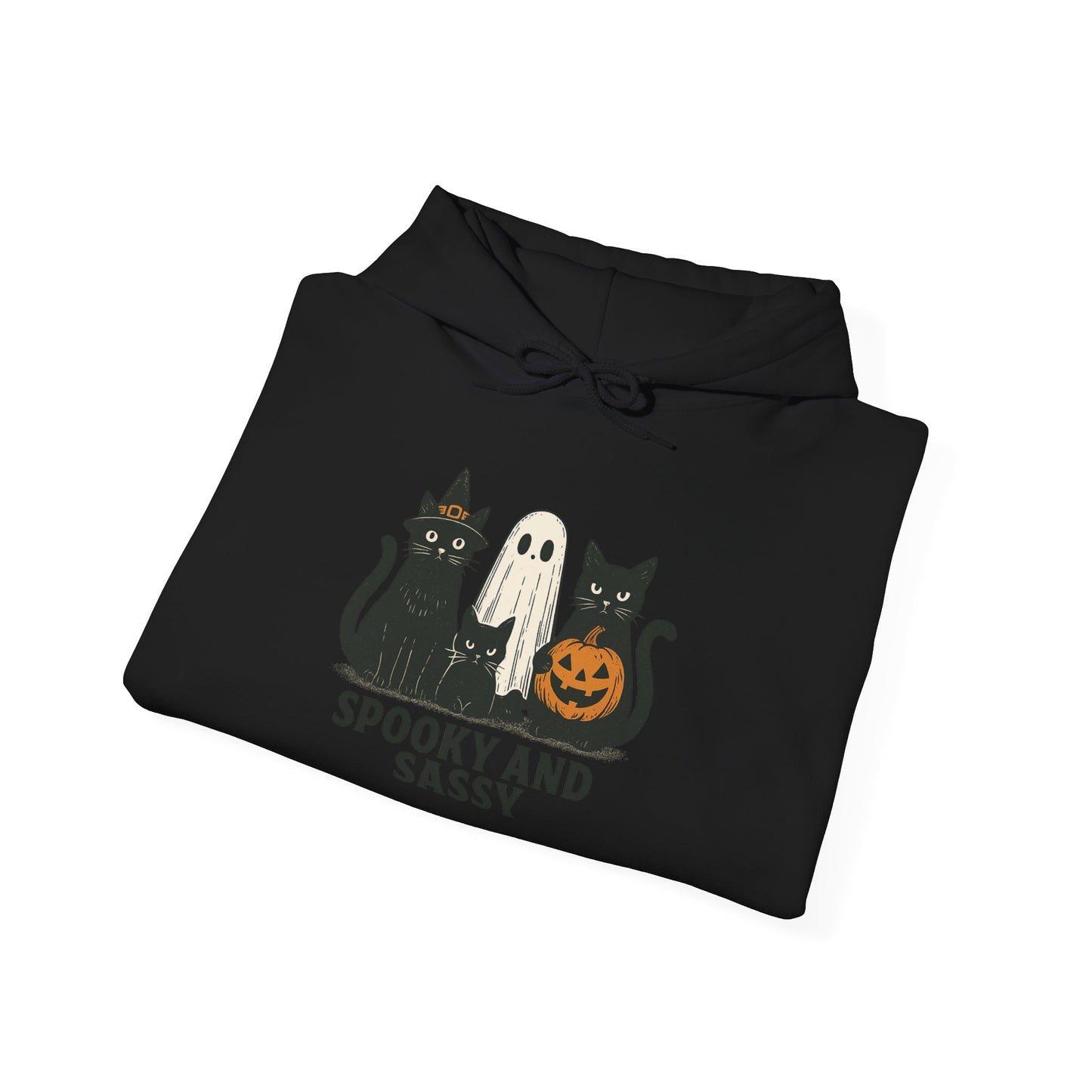 Spooky and Sassy Hoodie, Halloween Hoodie, Unisex Fall Apparel, Cozy Cat Ghost Wear, Perfect for Fall Festivities