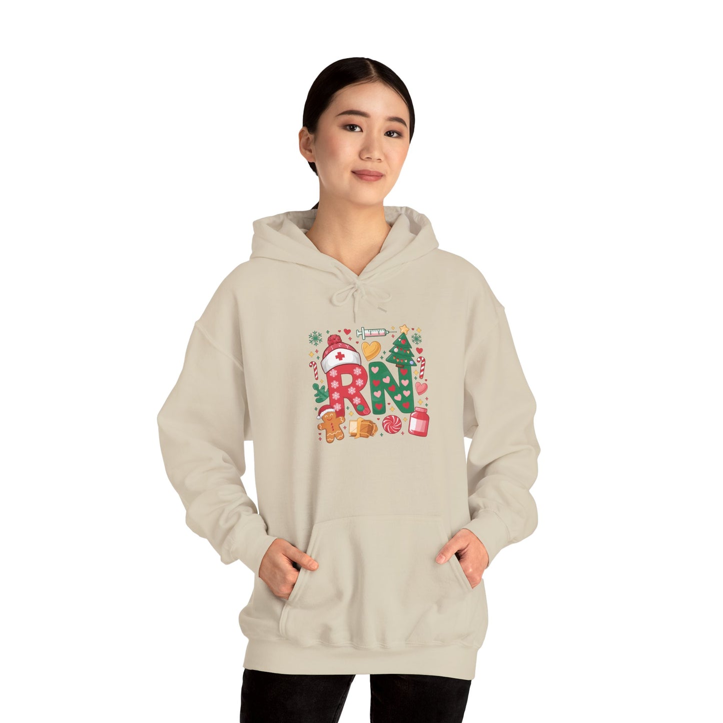 Festive Cozy Hooded Sweatshirt, Holiday Sweatshirt, Christmas Gift, Unisex Hoodie, Seasonal Wear, RN Design