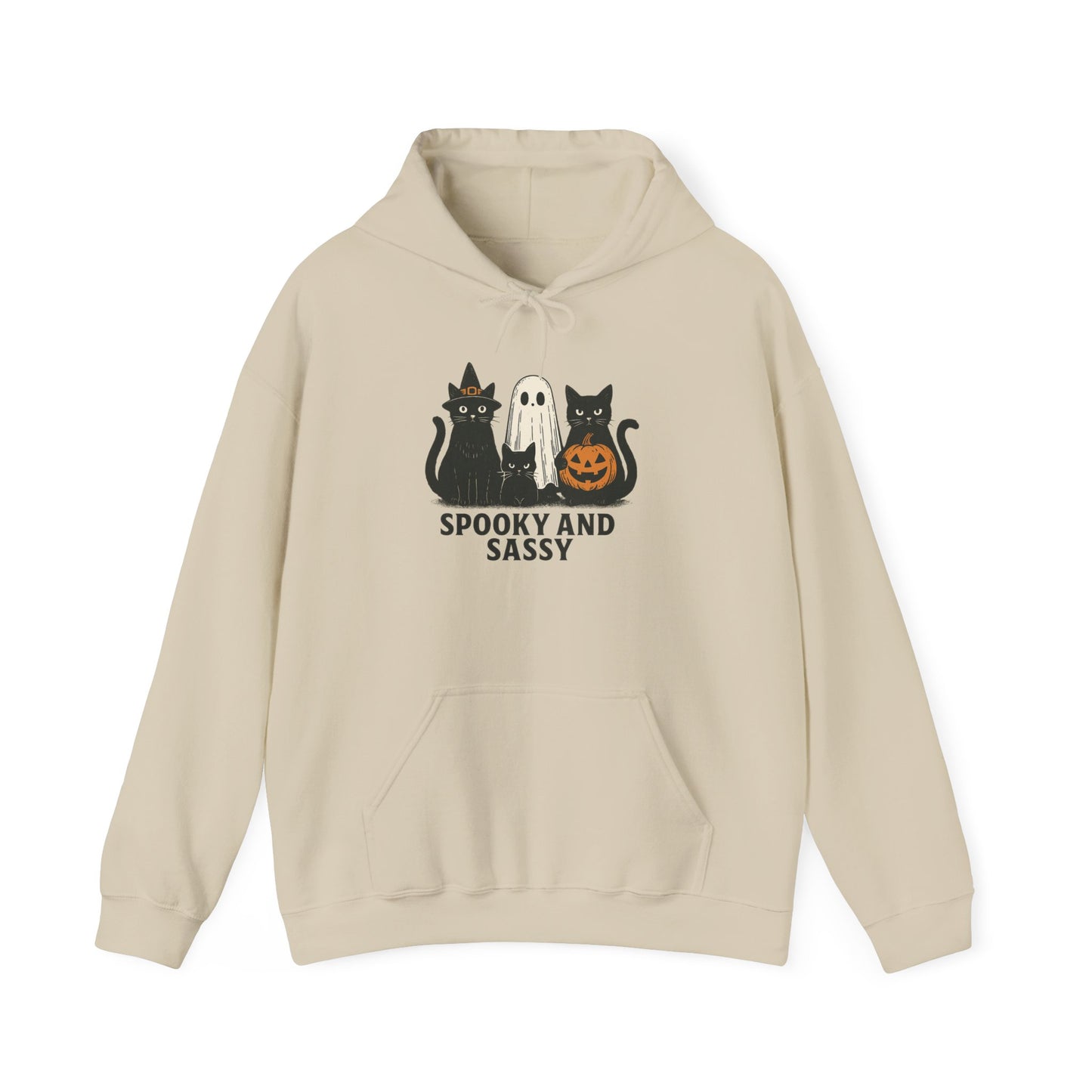 Spooky and Sassy Hoodie, Halloween Hoodie, Unisex Fall Apparel, Cozy Cat Ghost Wear, Perfect for Fall Festivities