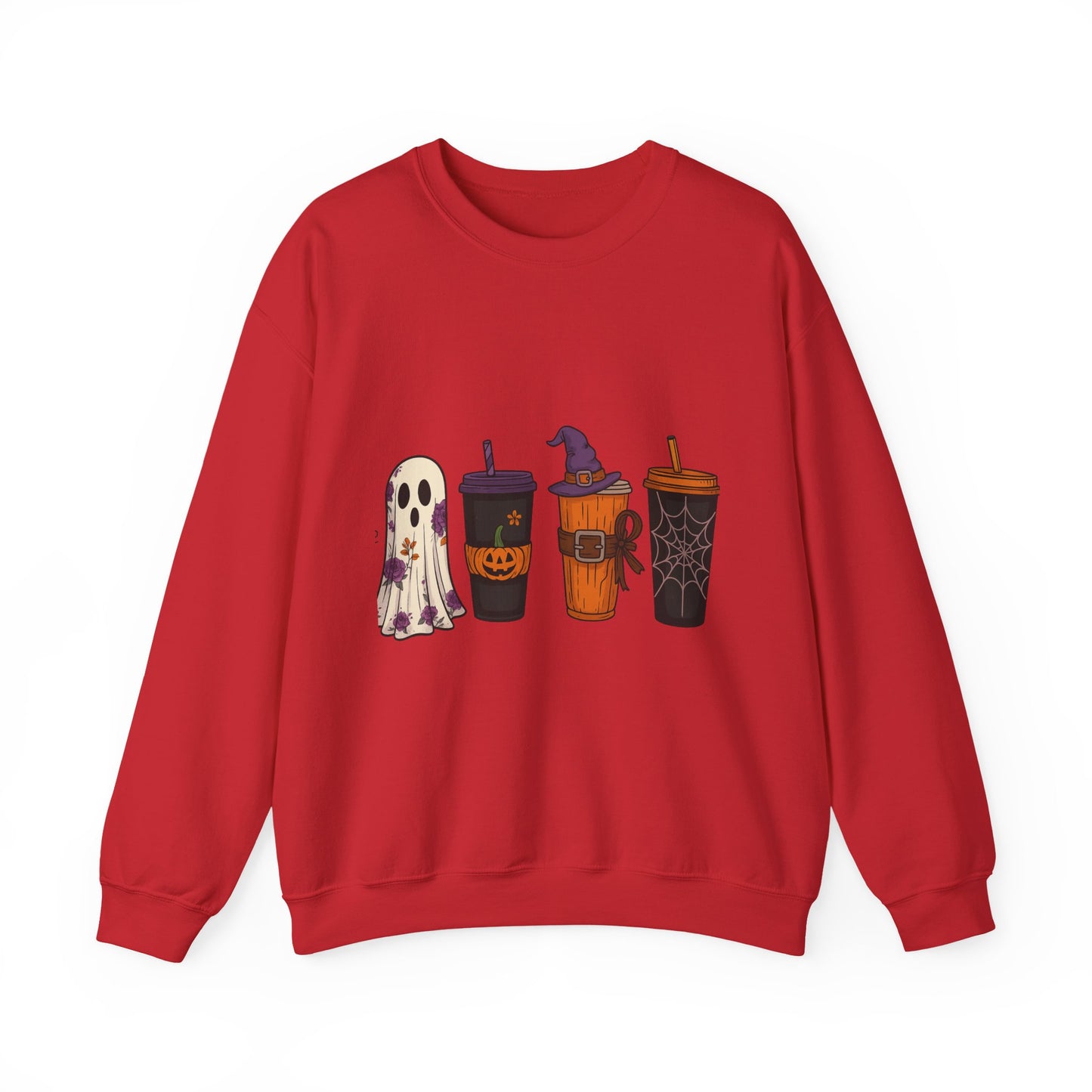 Halloween Ghost & Drink Crewneck Sweatshirt, Cozy Sweatshirt, Fall Fashion, Halloween Gift, Unisex Pullover, Spooky Season Apparel