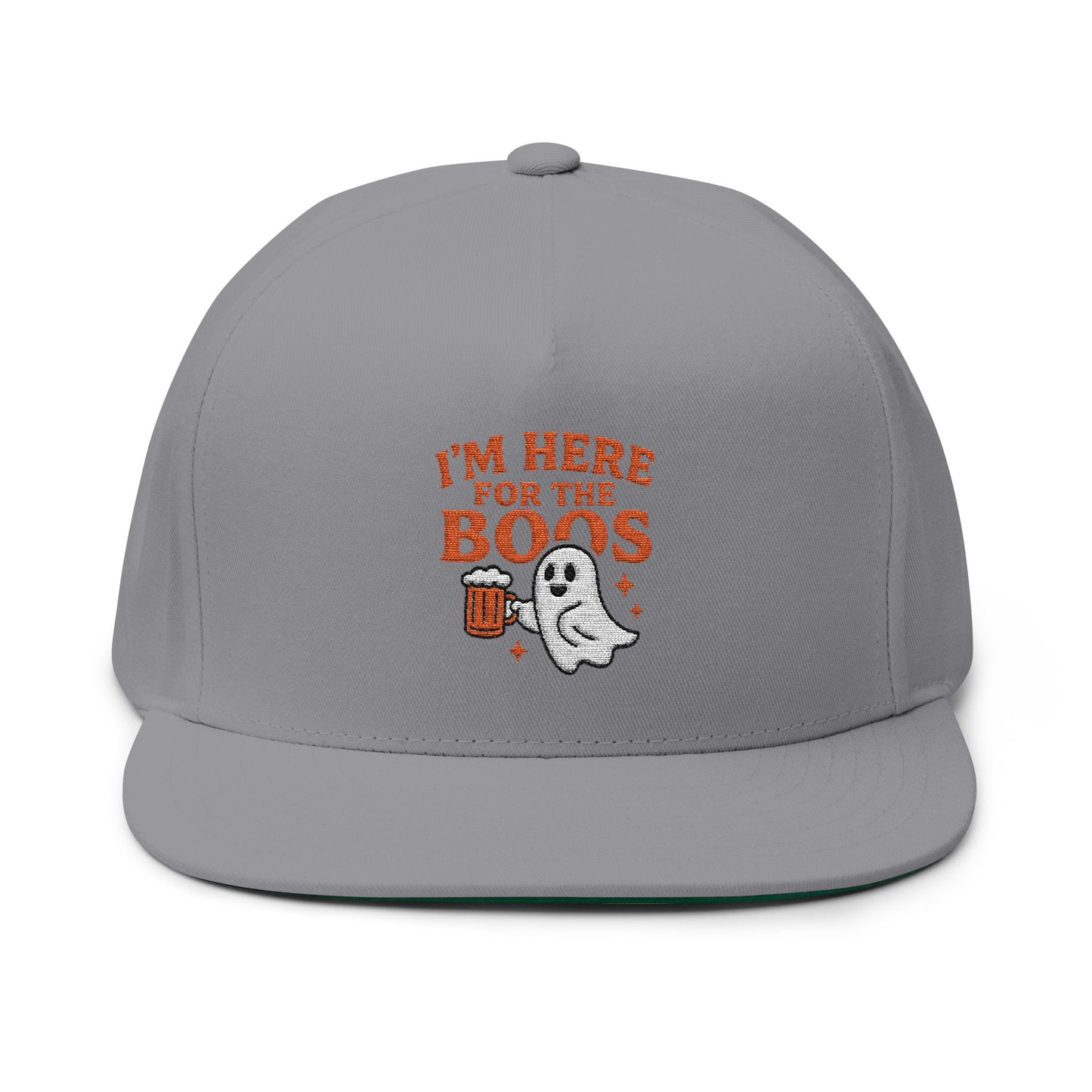 Halloween Flat Bill Cap - I'm Here for the Boos, Ghost Hat, Spooky Apparel, Festive Cap, Halloween Costume Accessory