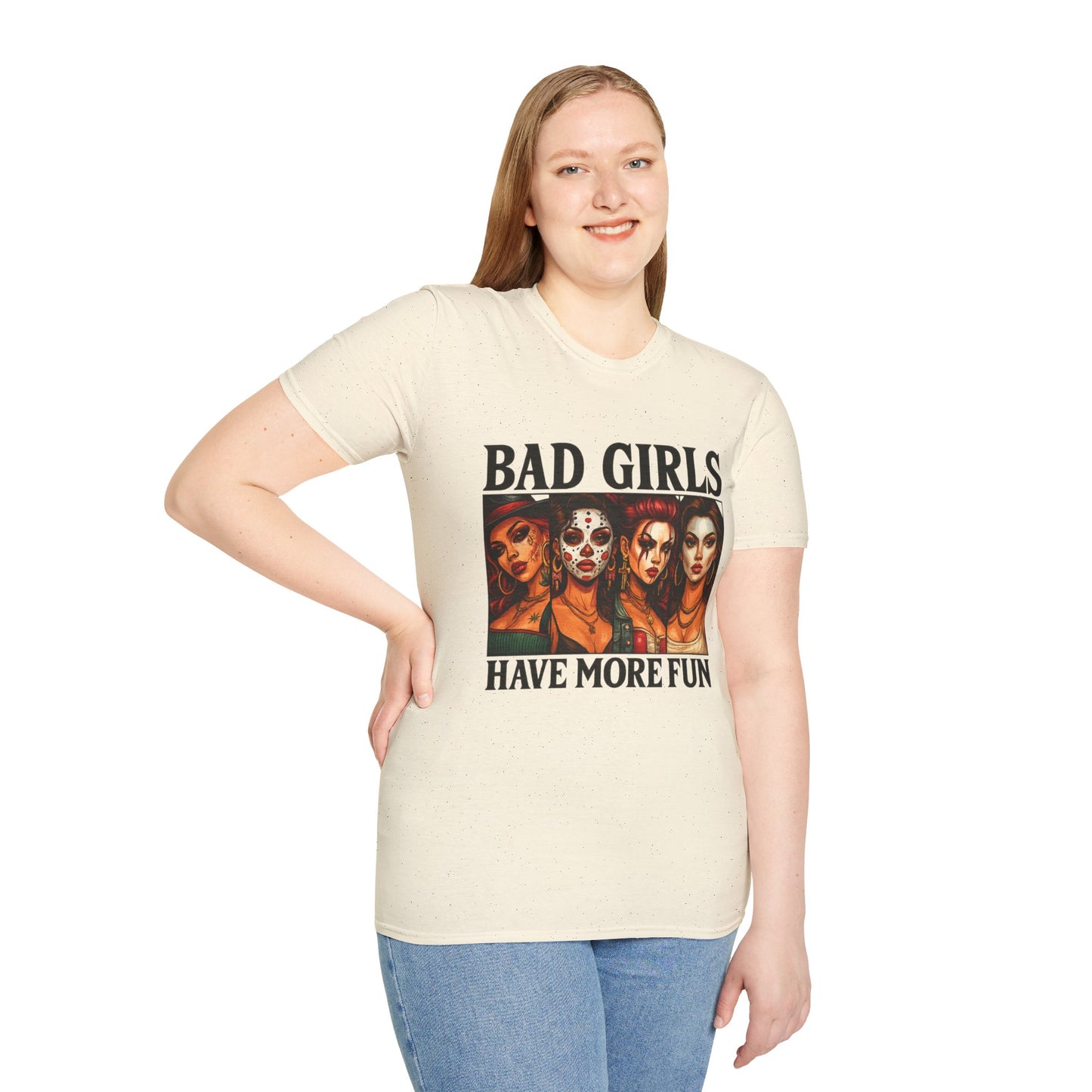 Bad Girls Have More Fun Unisex Softstyle T-Shirt, Trendy Tee, Fun Graphic Shirt, Gift for Women, Casual Wear, Party Outfit