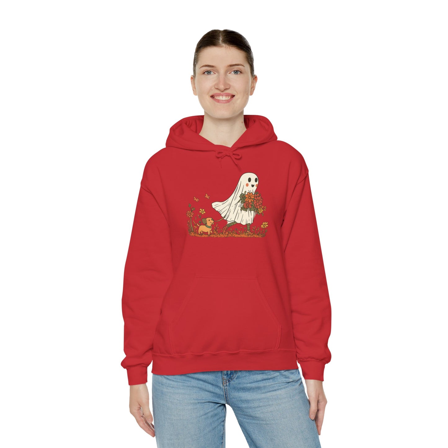 Ghostly Blooms Hoodie - Cozy Fall Fashion, Halloween Spirit, Gift for Friends, Trendy Hoodie, Autumn Style