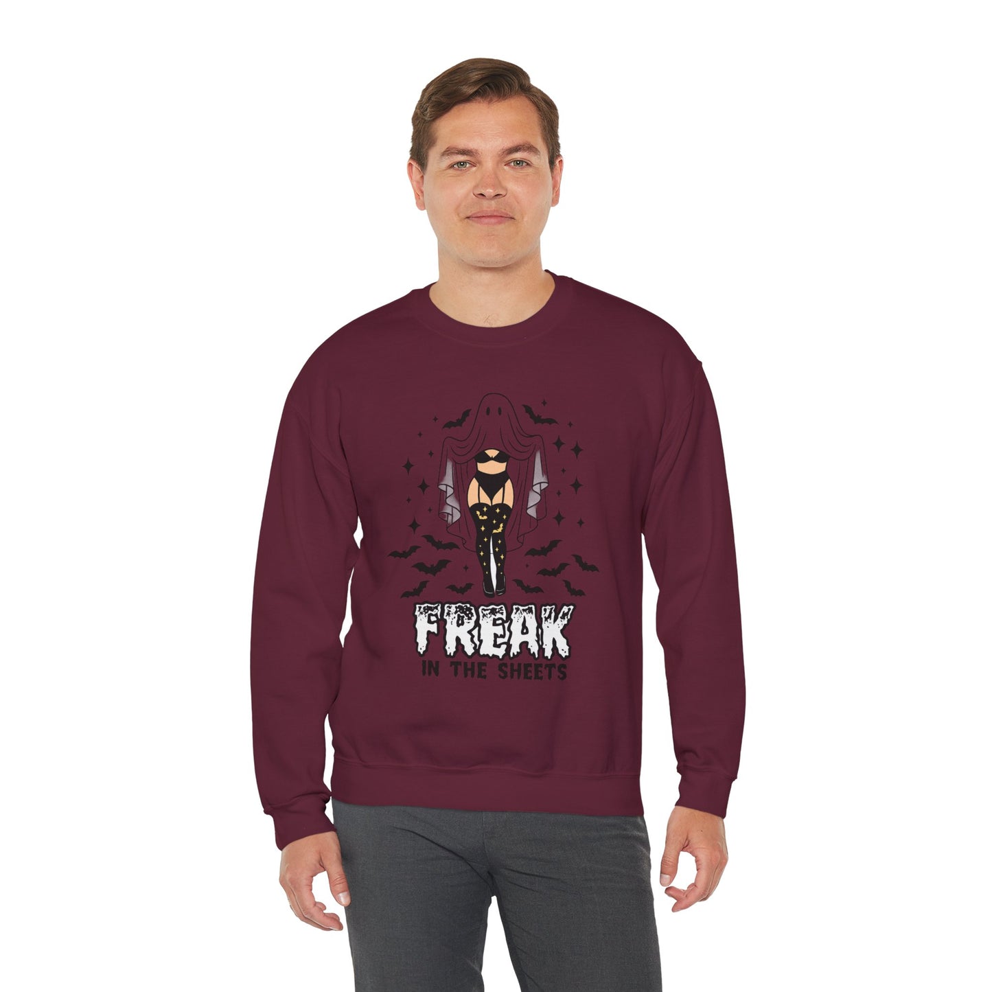 Freak in the Sheets Sweatshirt - Spooky Fun Crewneck for Halloween, Cozy Lounge Wear, Unisex Gift, Autumn Style, Casual Wardrobe Essential