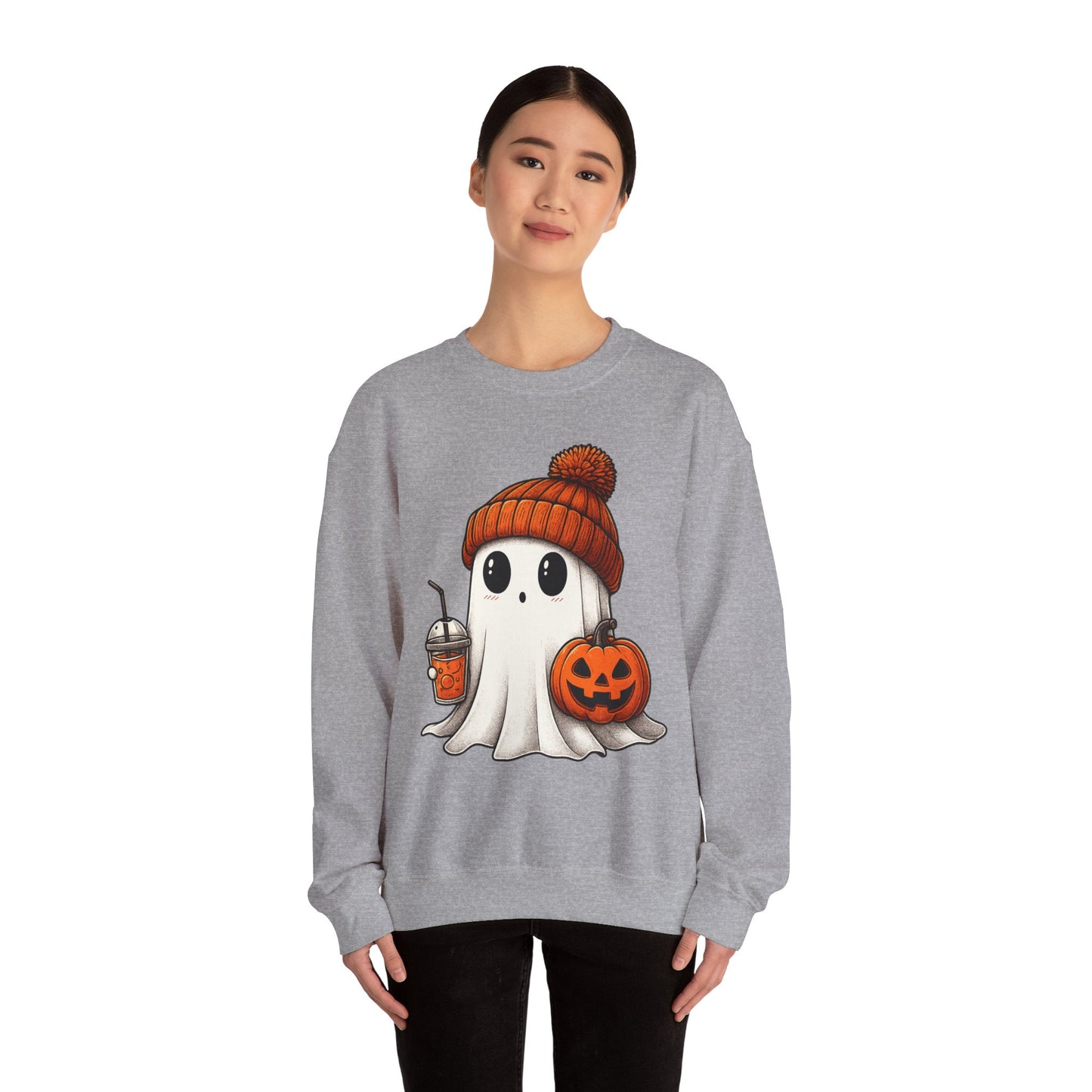 Cute Ghost Halloween Sweatshirt, Unisex Crewneck, Spooky Season Apparel, Fall Fashion, Cozy Pumpkin Sweater
