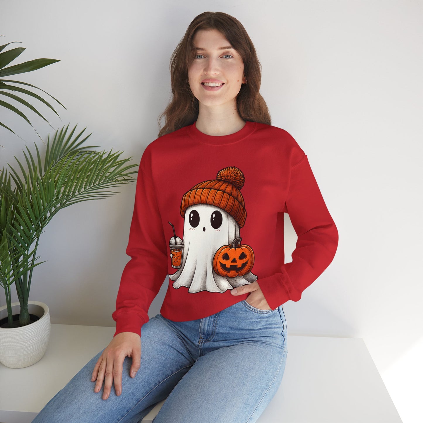 Cute Ghost Halloween Sweatshirt, Unisex Crewneck, Spooky Season Apparel, Fall Fashion, Cozy Pumpkin Sweater