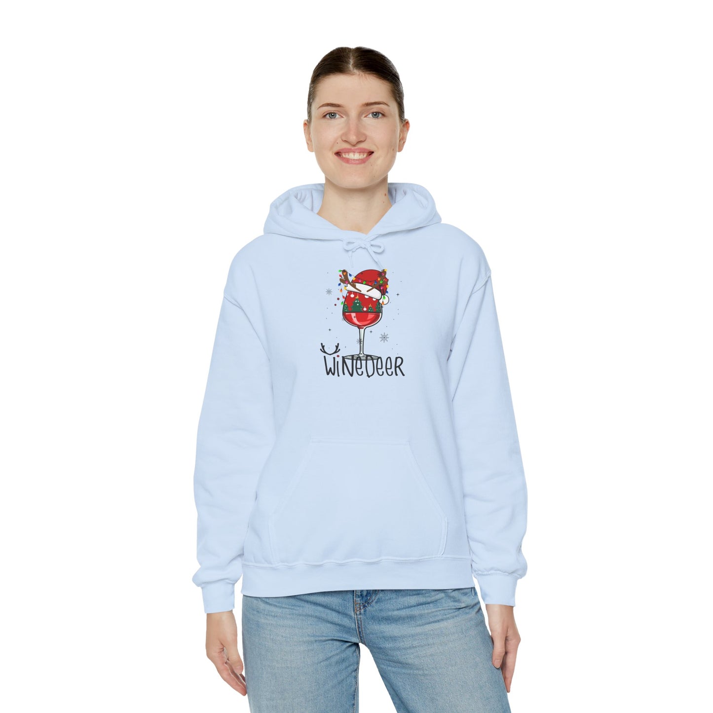Wine Deer Hooded Sweatshirt, Cozy Gift for Wine Lovers, Christmas Apparel, Unisex Holiday Hoodie, Cute Wine Lover Sweatshirt