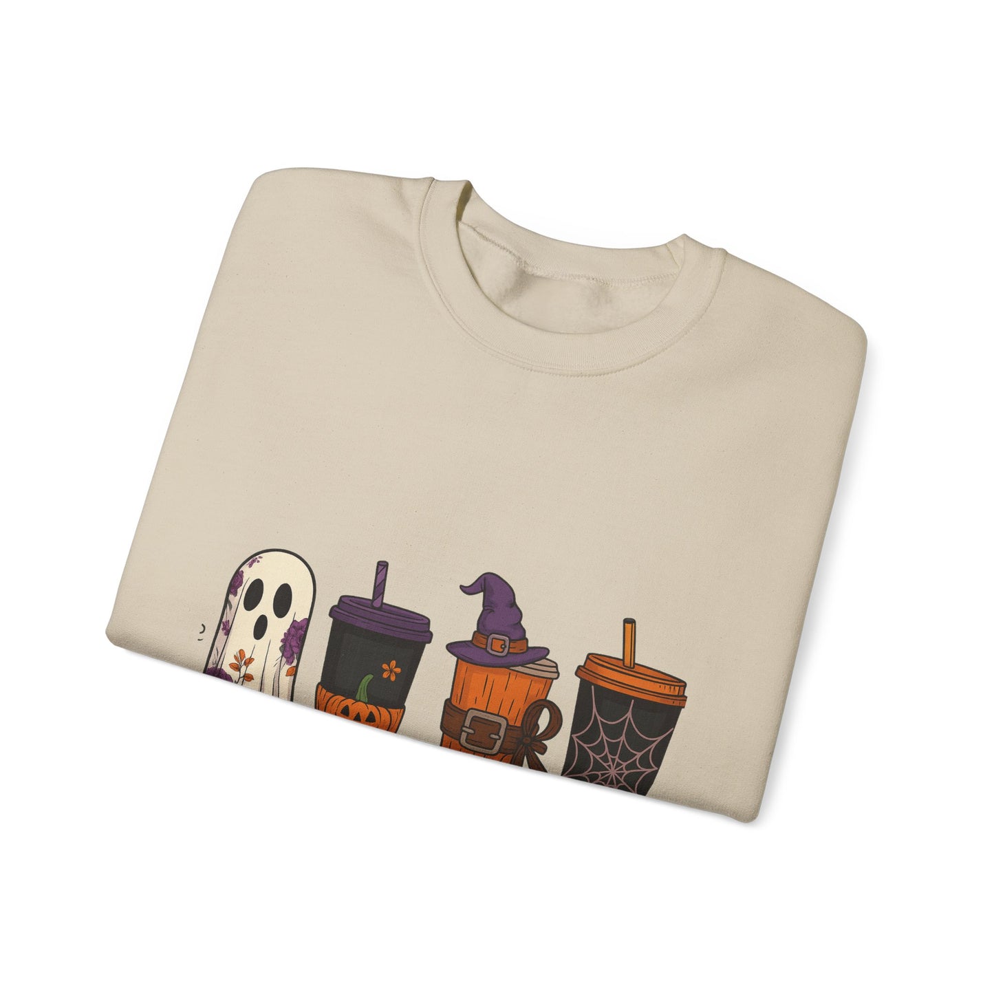 Halloween Ghost & Drink Crewneck Sweatshirt, Cozy Sweatshirt, Fall Fashion, Halloween Gift, Unisex Pullover, Spooky Season Apparel
