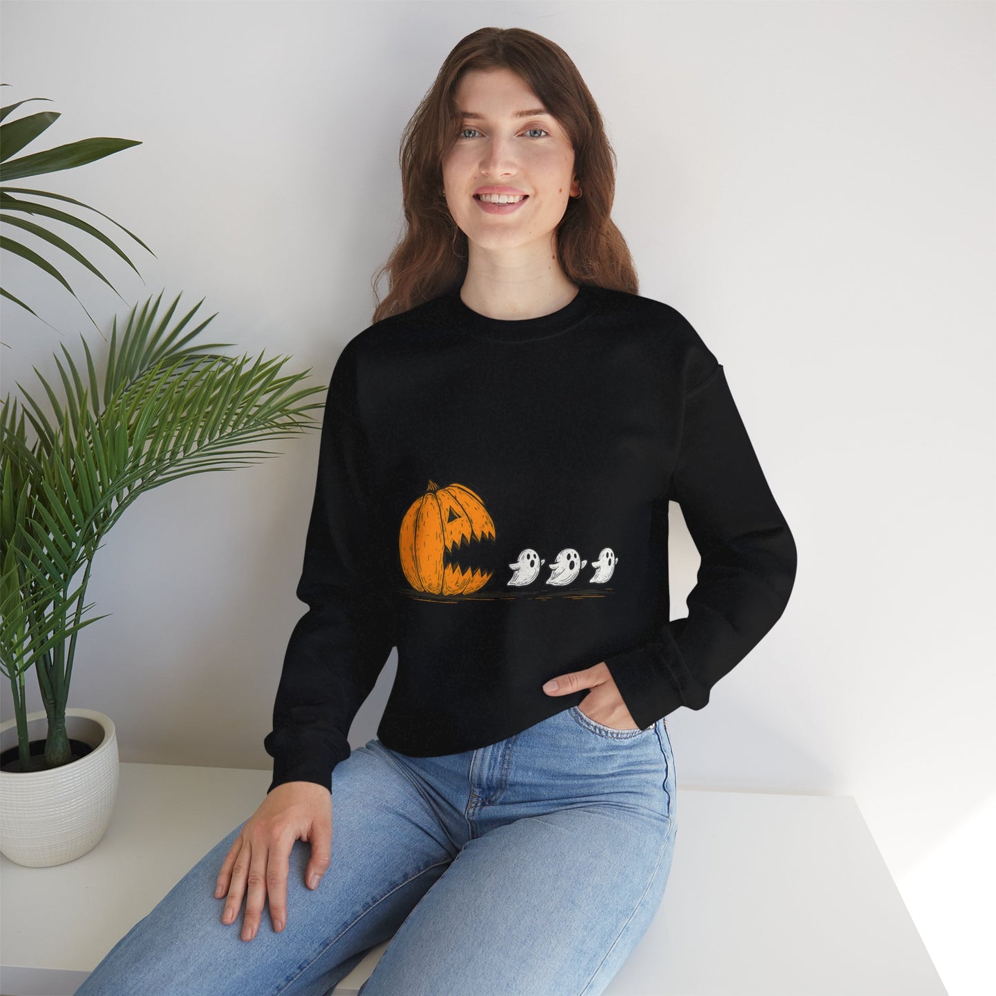 Spooky Pumpkin Ghosts Sweatshirt | Cozy Halloween Crewneck, Fall Fashion, Unisex Gift, Harvest Party Wear, Cute Autumn Outfit