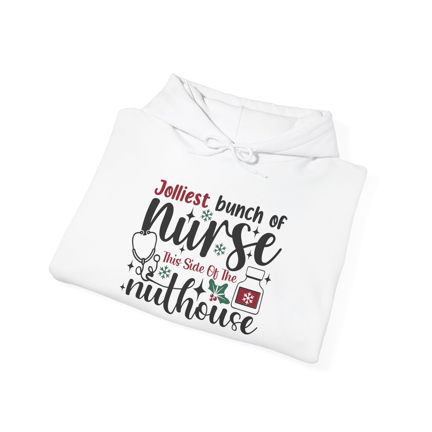 Jolliest Nurse Hooded Sweatshirt, Funny Nursing Gift, Cozy Hoodie for Nurses, Birthday, Nurse Appreciation, Holidays, Custom Sweatshirt