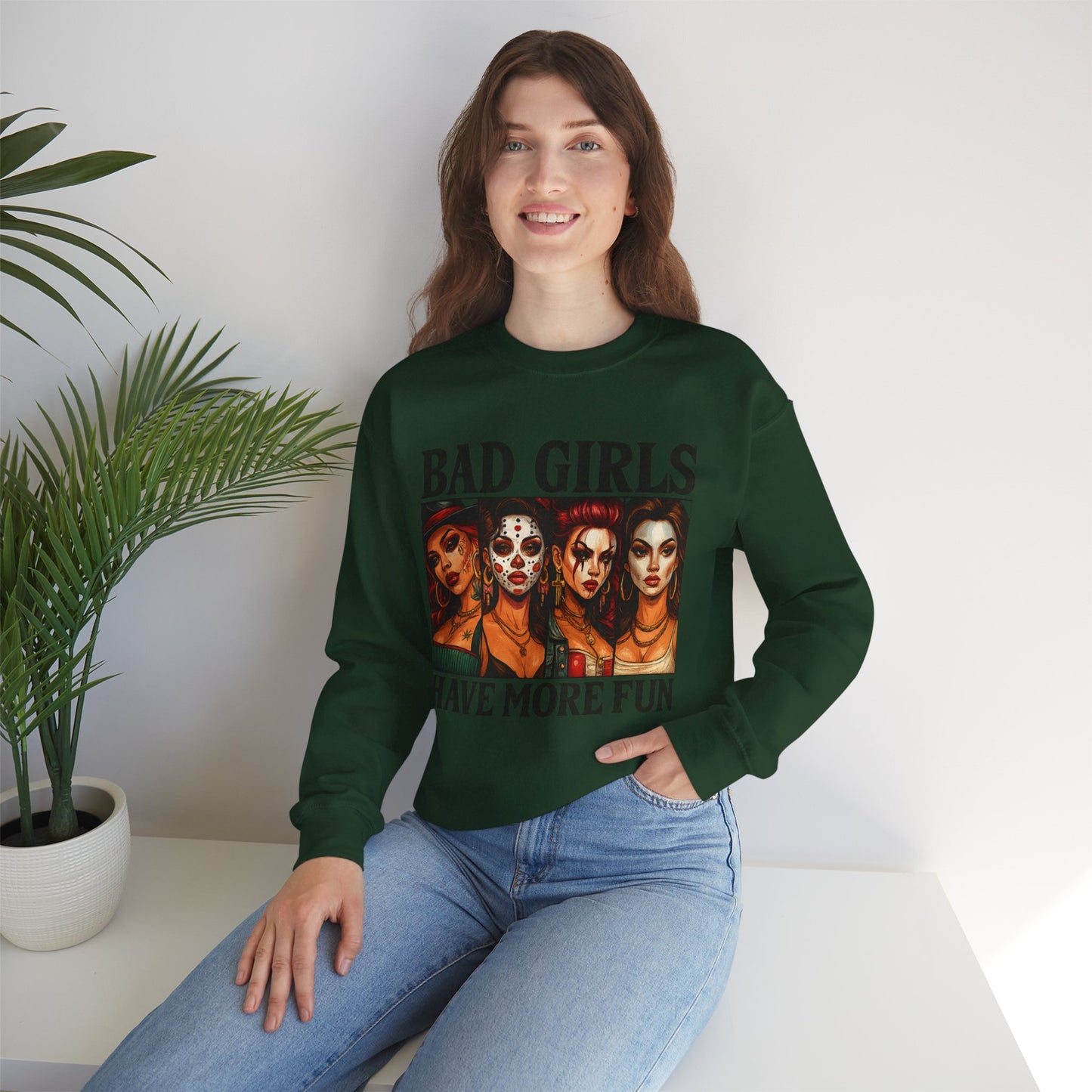 Stylish Crewneck Sweatshirt for Bold Girls | Bad Girls Have More Fun, Trendy Apparel, Casual Wear, Gift for Her, Halloween Fashion