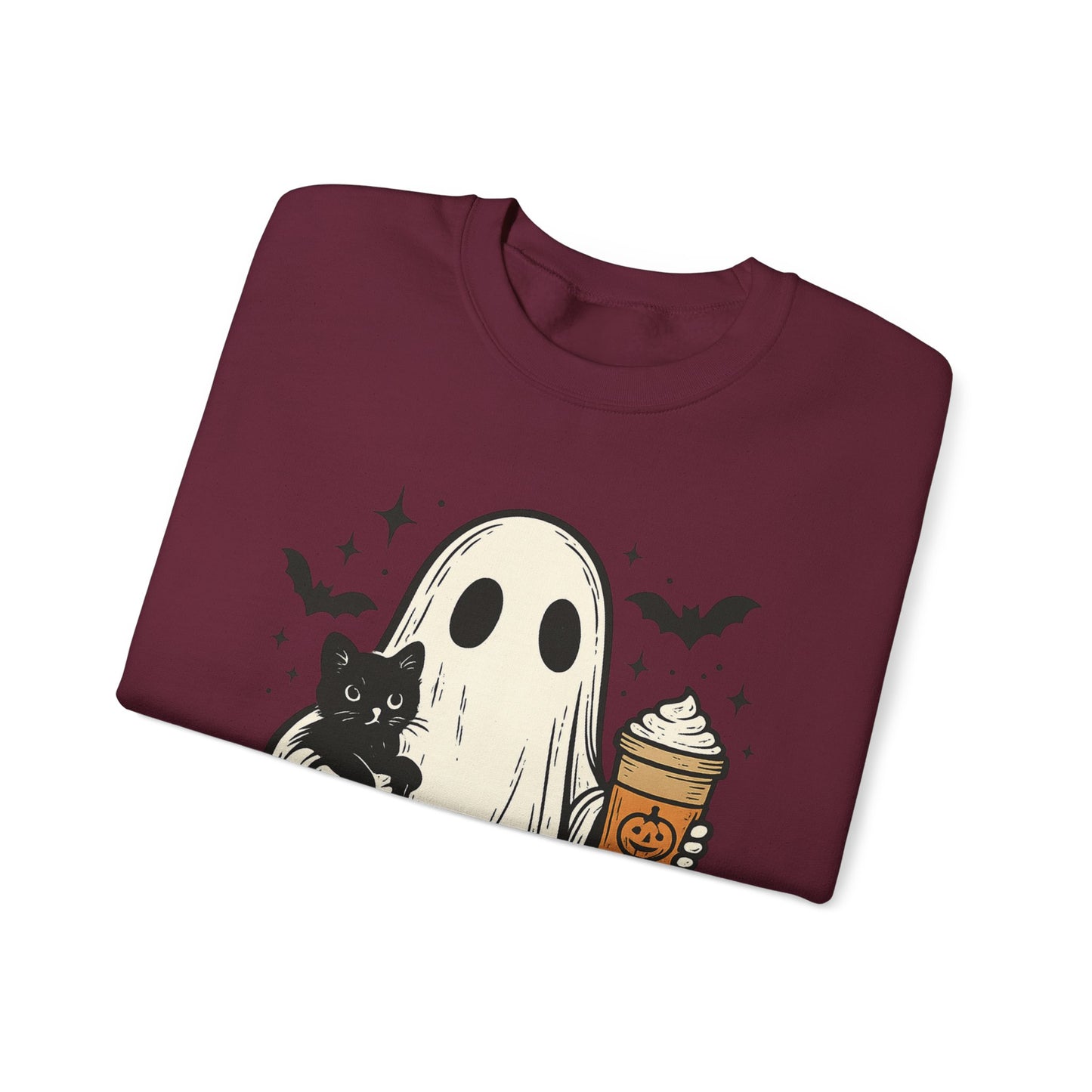 Ghostly Cuddle Sweatshirt - Cozy Unisex Crewneck, Halloween Apparel, Fall Fashion, Spooky Season, Cat Lover Gift