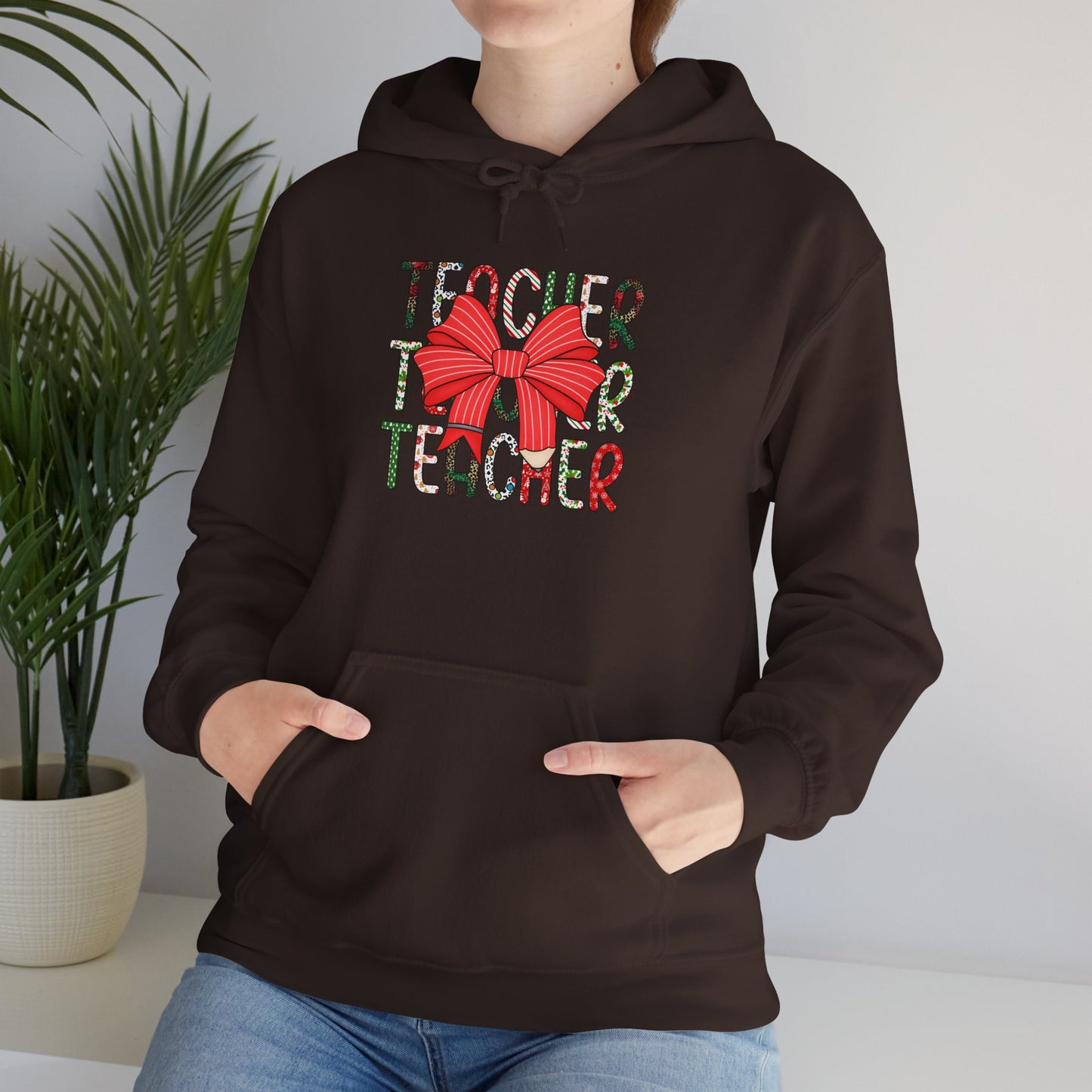 Festive Teacher Hooded Hoodie, Holiday Gift for Educators, Christmas Hoodie, Cozy Outfit, Teacher Appreciation