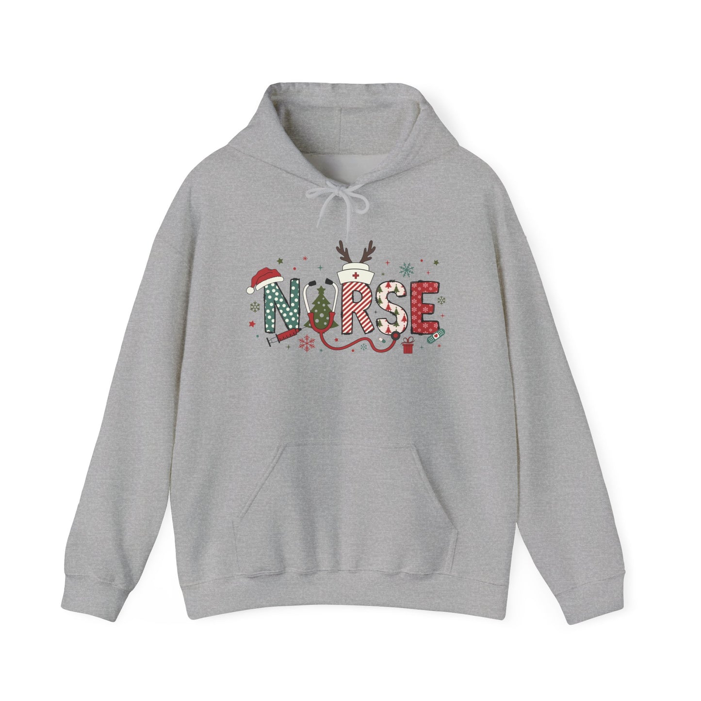 Festive Nurse Hooded Sweatshirt, Merry Christmas Sweatshirt, Holiday Gift for Nurses, Cozy Winter Hoodie, Nurse Appreciation Gift