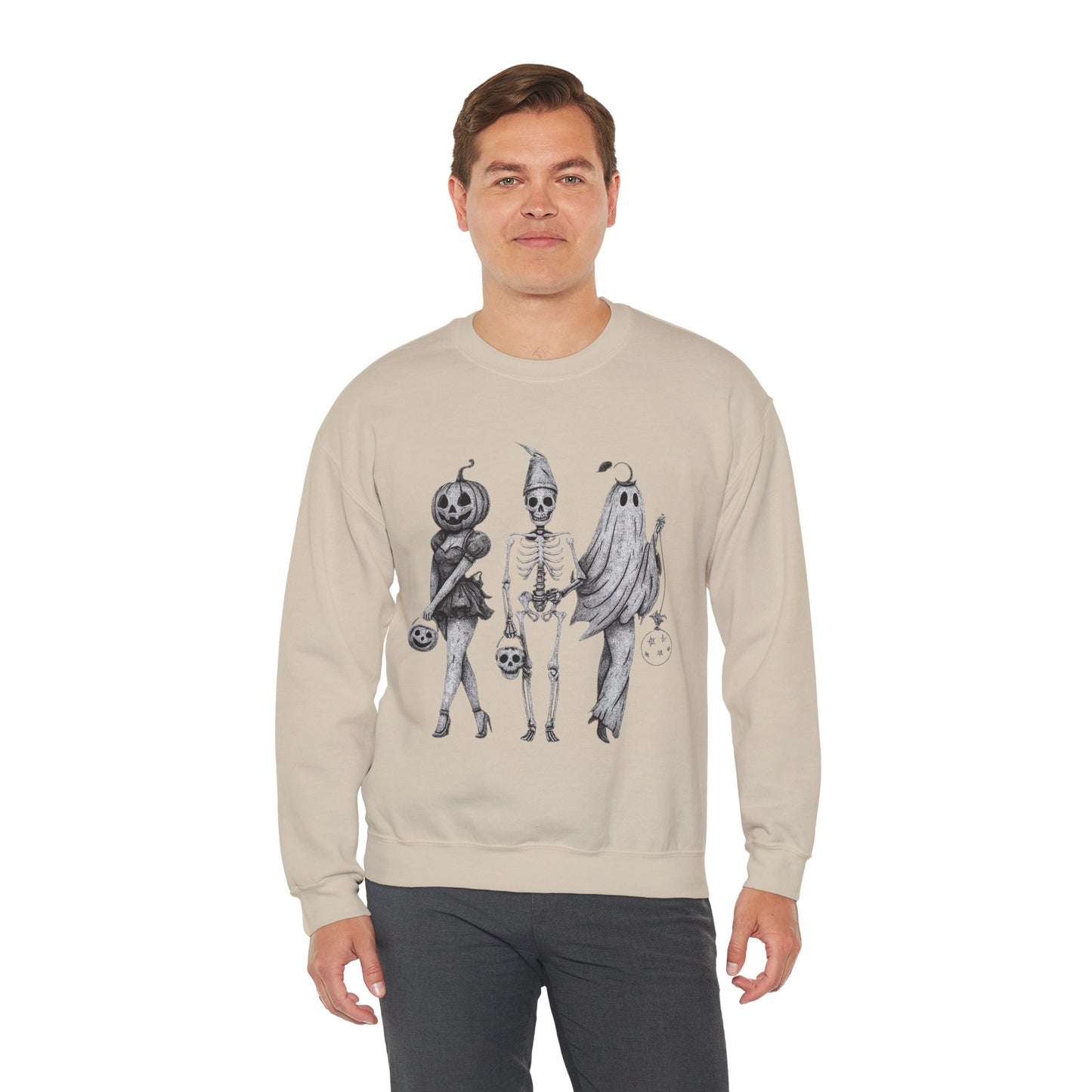 Halloween Sweatshirt with Ghosts and Ghouls Design
