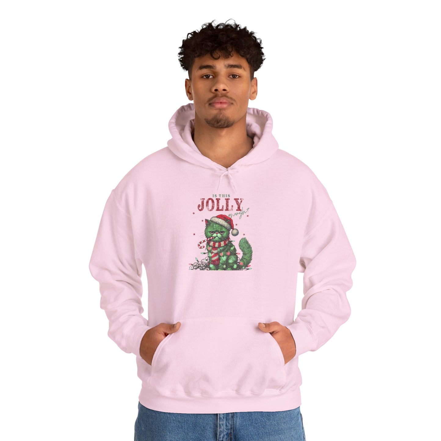 Festive Cat Hoodie, Cozy Holiday Hoodie, Jolly Grunge Pullover, Cute Cat Lover Gift, Merry Cat Hoodie