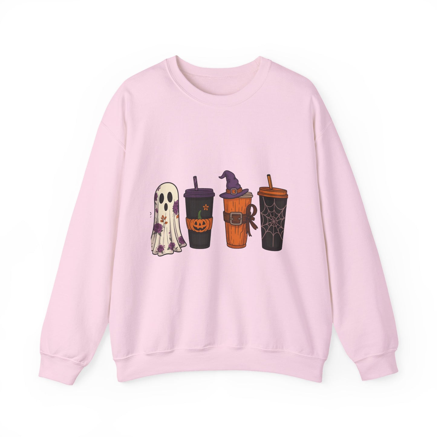 Halloween Ghost & Drink Crewneck Sweatshirt, Cozy Sweatshirt, Fall Fashion, Halloween Gift, Unisex Pullover, Spooky Season Apparel