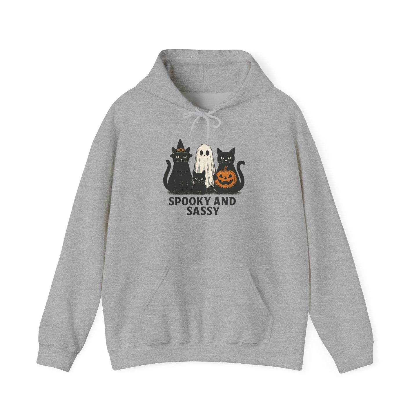 Spooky and Sassy Hoodie, Halloween Hoodie, Unisex Fall Apparel, Cozy Cat Ghost Wear, Perfect for Fall Festivities