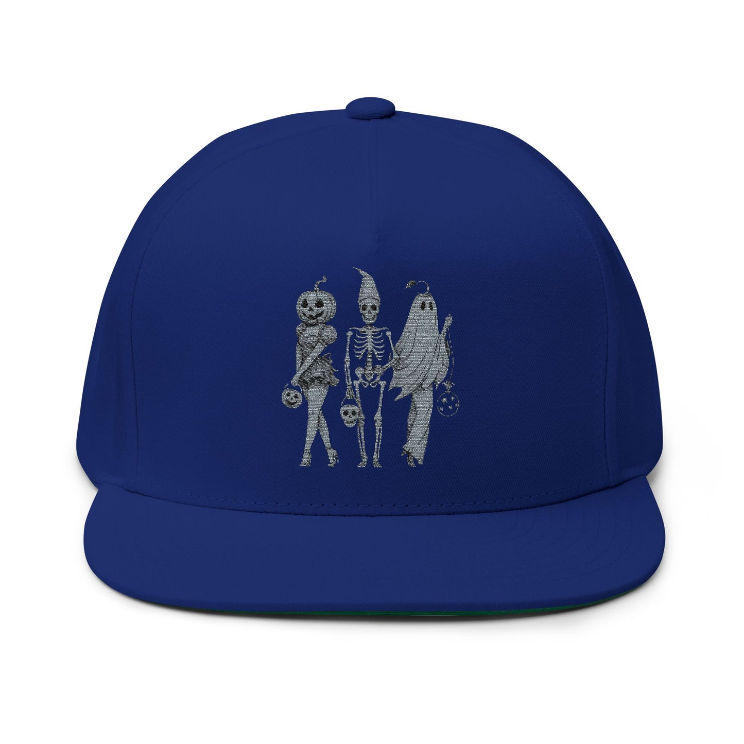 Spooky Halloween Flat Bill Cap, Embroidered Cap for Trick or Treat, Costume Cap, Unique Halloween Gift, Adjustable Snapback Hat