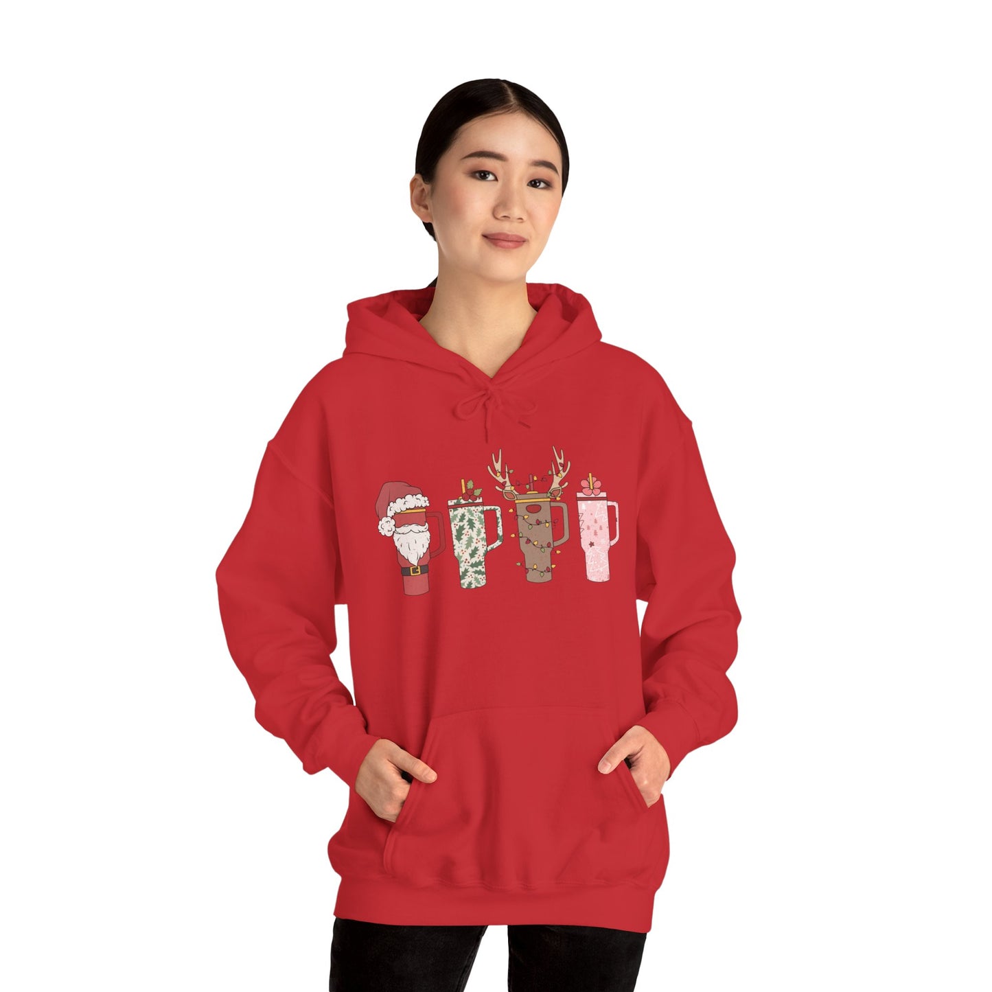 Festive Hot Beverage Hoodie, Holiday Sweatshirt, Unisex Cozy Pullover, Christmas Gift, Winter Apparel, Mug Design Hoodie