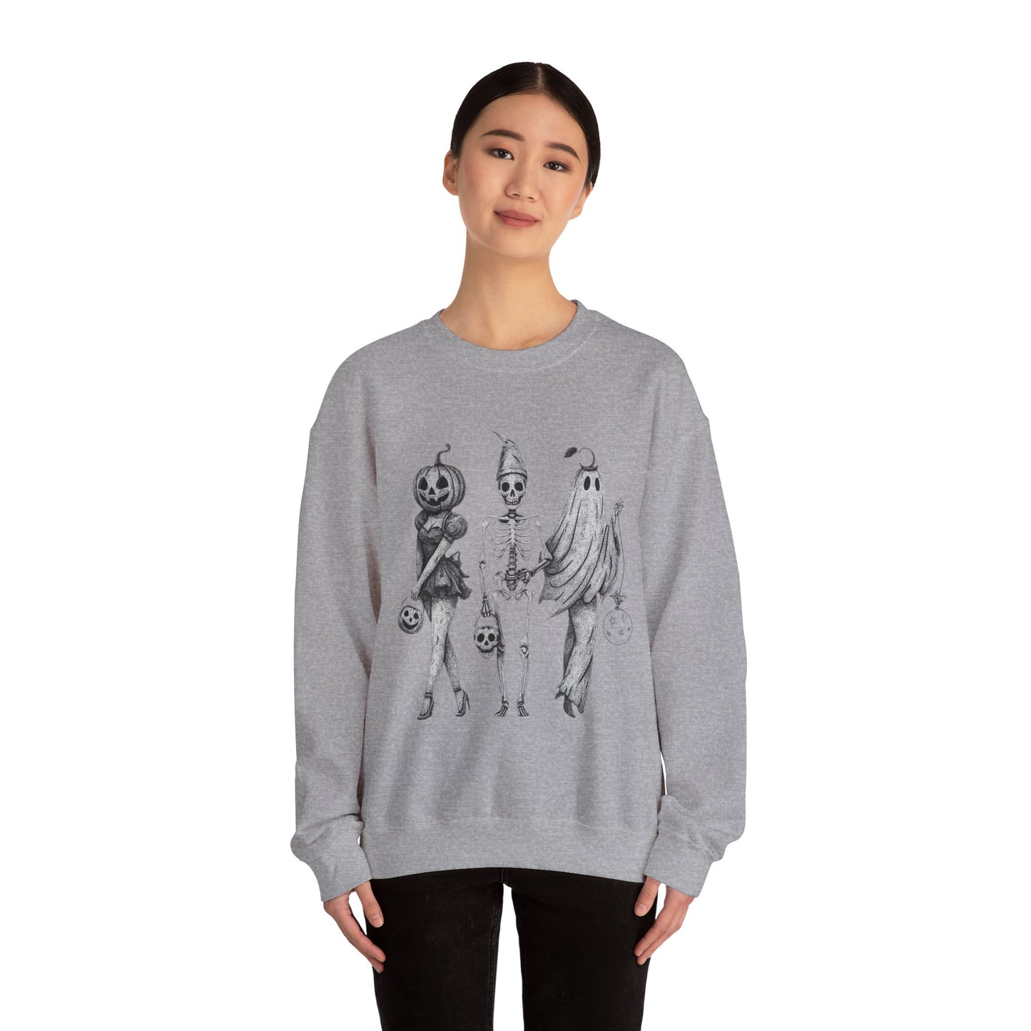 Halloween Sweatshirt with Ghosts and Ghouls Design