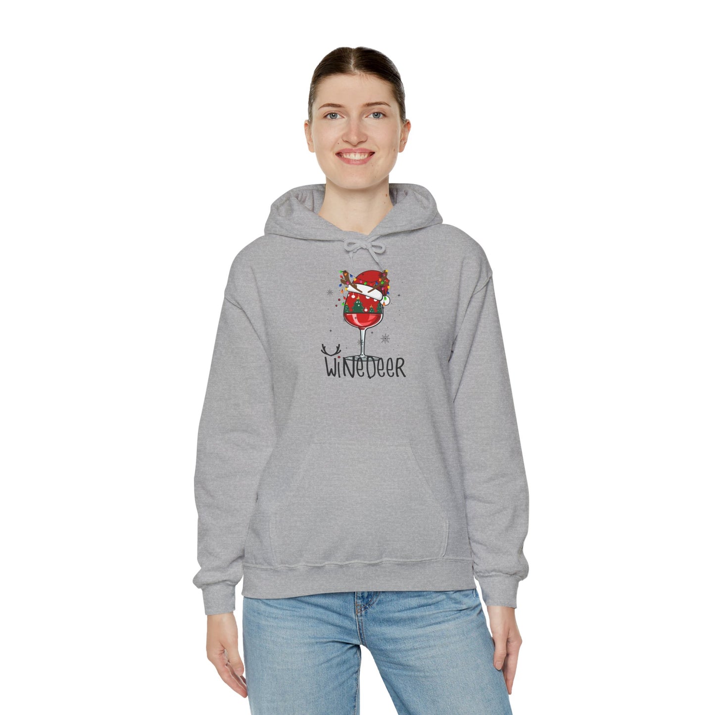 Wine Deer Hooded Sweatshirt, Cozy Gift for Wine Lovers, Christmas Apparel, Unisex Holiday Hoodie, Cute Wine Lover Sweatshirt