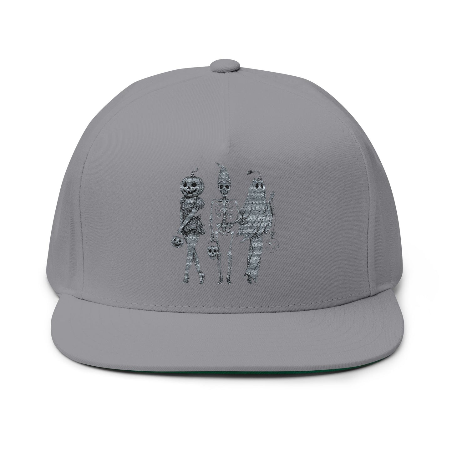 Spooky Halloween Flat Bill Cap, Embroidered Cap for Trick or Treat, Costume Cap, Unique Halloween Gift, Adjustable Snapback Hat