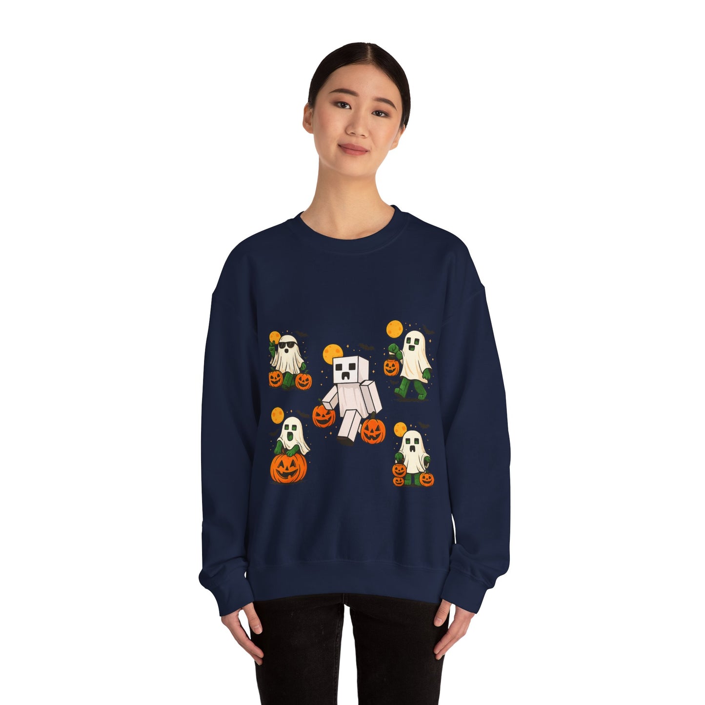 Halloween Ghost Cartoon Sweatshirt, Unisex Crewneck, Cozy Autumn Wear, Halloween Gifts, Spooky Season Apparel, Cute Sweatshirt