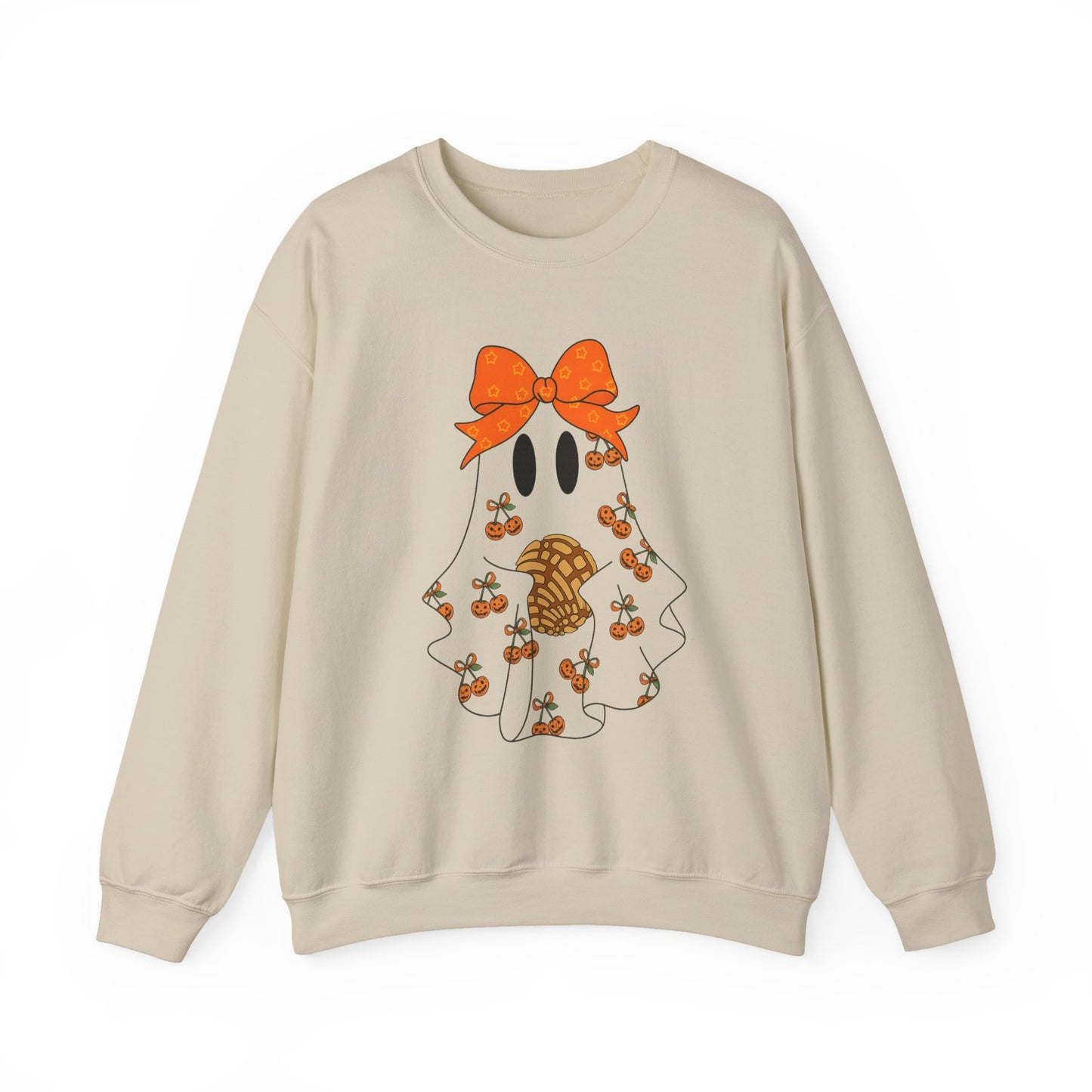 Cute Ghost with Bow Sweatshirt, Halloween Gift, Cozy Crewneck, Unisex Pullover, Fall Fashion, Seasonal Apparel