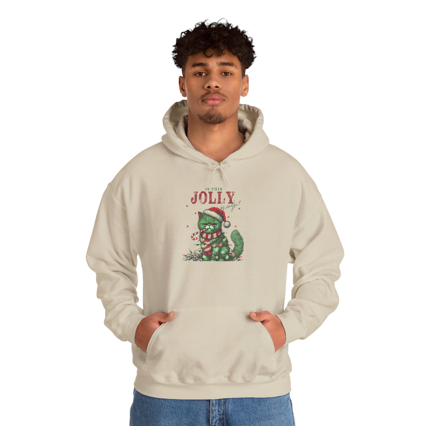 Festive Cat Hoodie, Cozy Holiday Hoodie, Jolly Grunge Pullover, Cute Cat Lover Gift, Merry Cat Hoodie