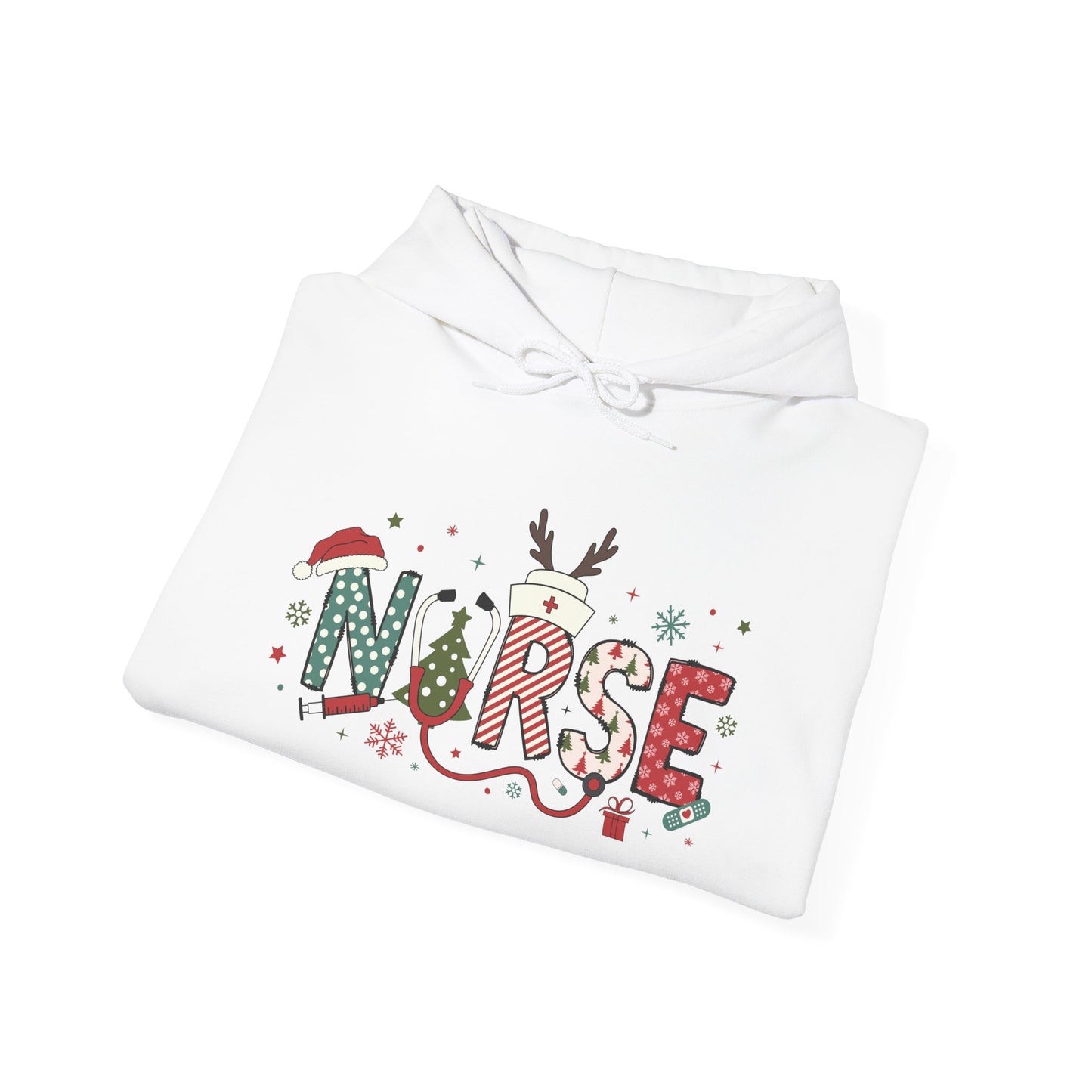 Festive Nurse Hooded Sweatshirt, Merry Christmas Sweatshirt, Holiday Gift for Nurses, Cozy Winter Hoodie, Nurse Appreciation Gift