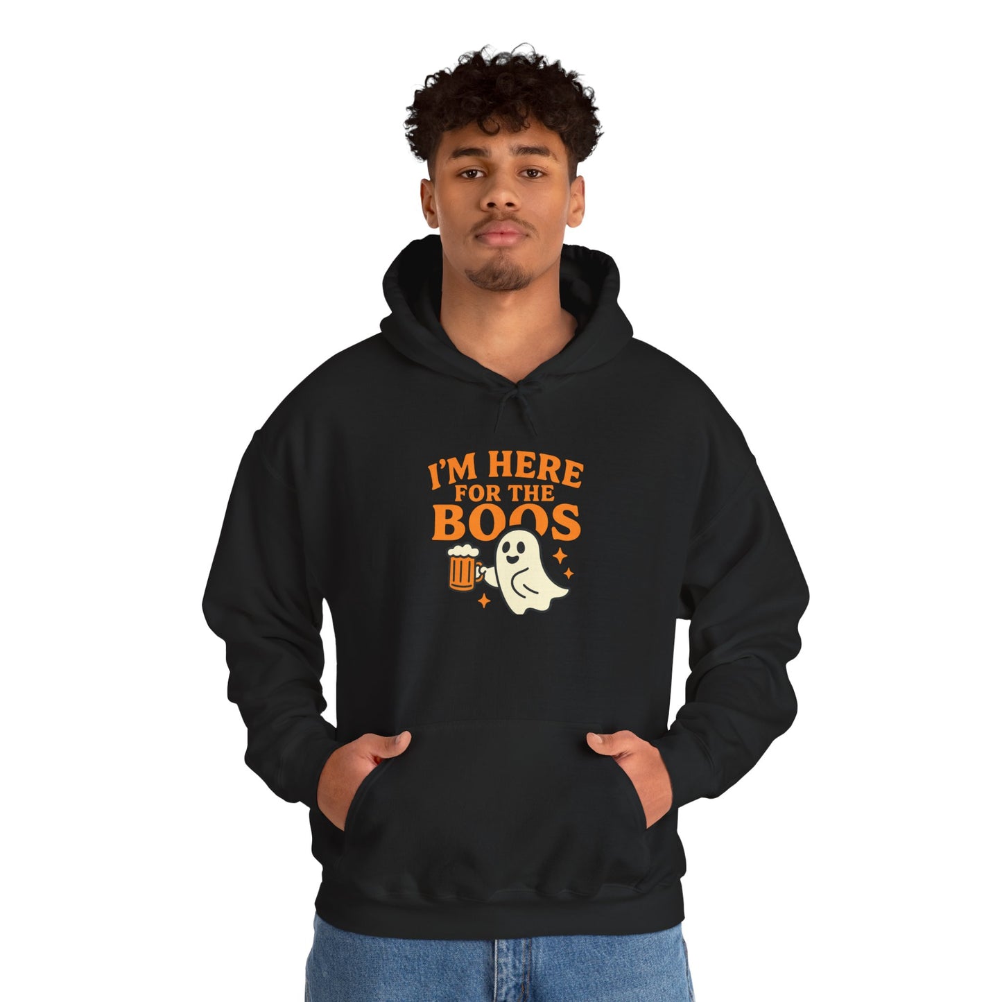 Halloween Party Hoodie, I'm Here for the Boos Hoodie, Unisex Halloween hoodie, Ghost Design Hooded Pullover, Spooky Season Apparel
