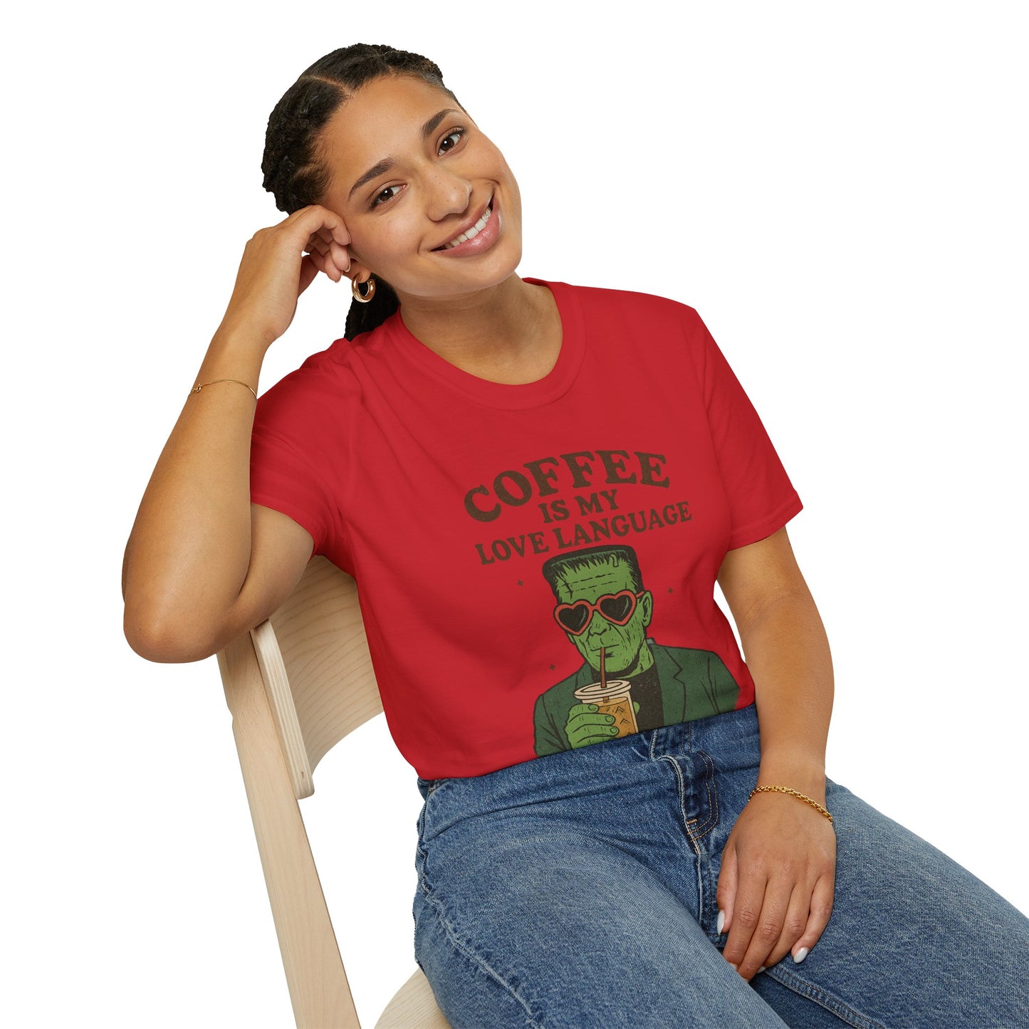 Frankenstein Coffee Lover T-Shirt, Funny Gift for Coffee Lovers, Unisex Tee, Perfect for Halloween, Casual Wear, Gift for Him/Her