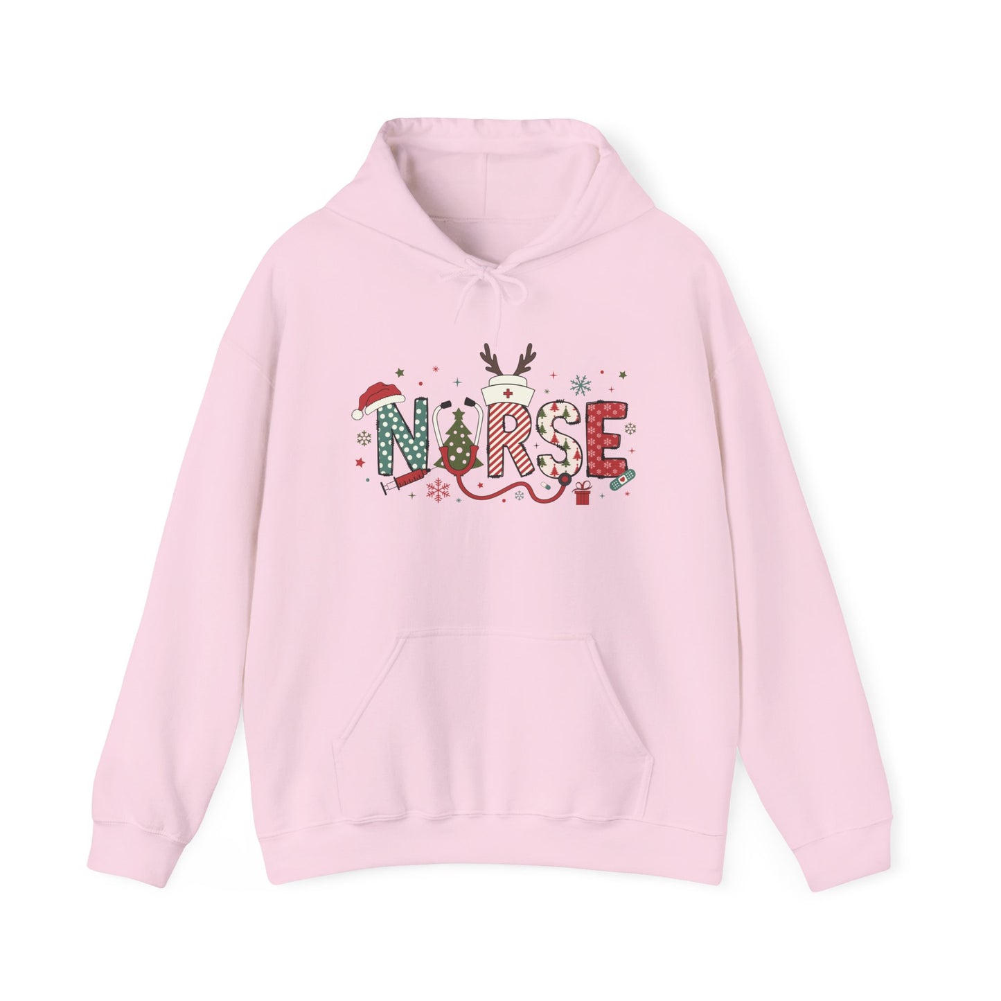 Festive Nurse Hooded Sweatshirt, Merry Christmas Sweatshirt, Holiday Gift for Nurses, Cozy Winter Hoodie, Nurse Appreciation Gift