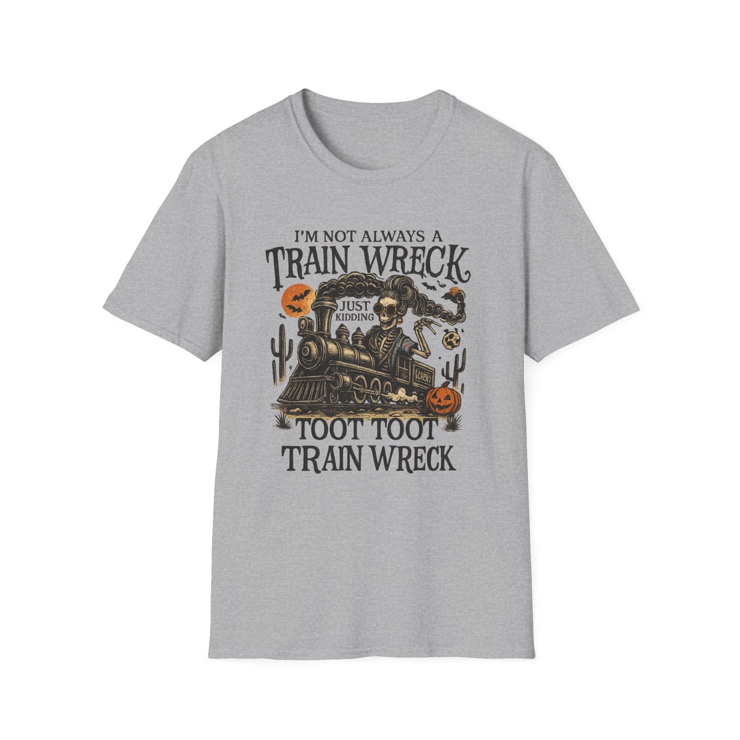 Train Wreck Unisex Softstyle T-Shirt | Funny Graphic Tee, Halloween Shirt, Gift for Friends, Casual Wear, Unique Design