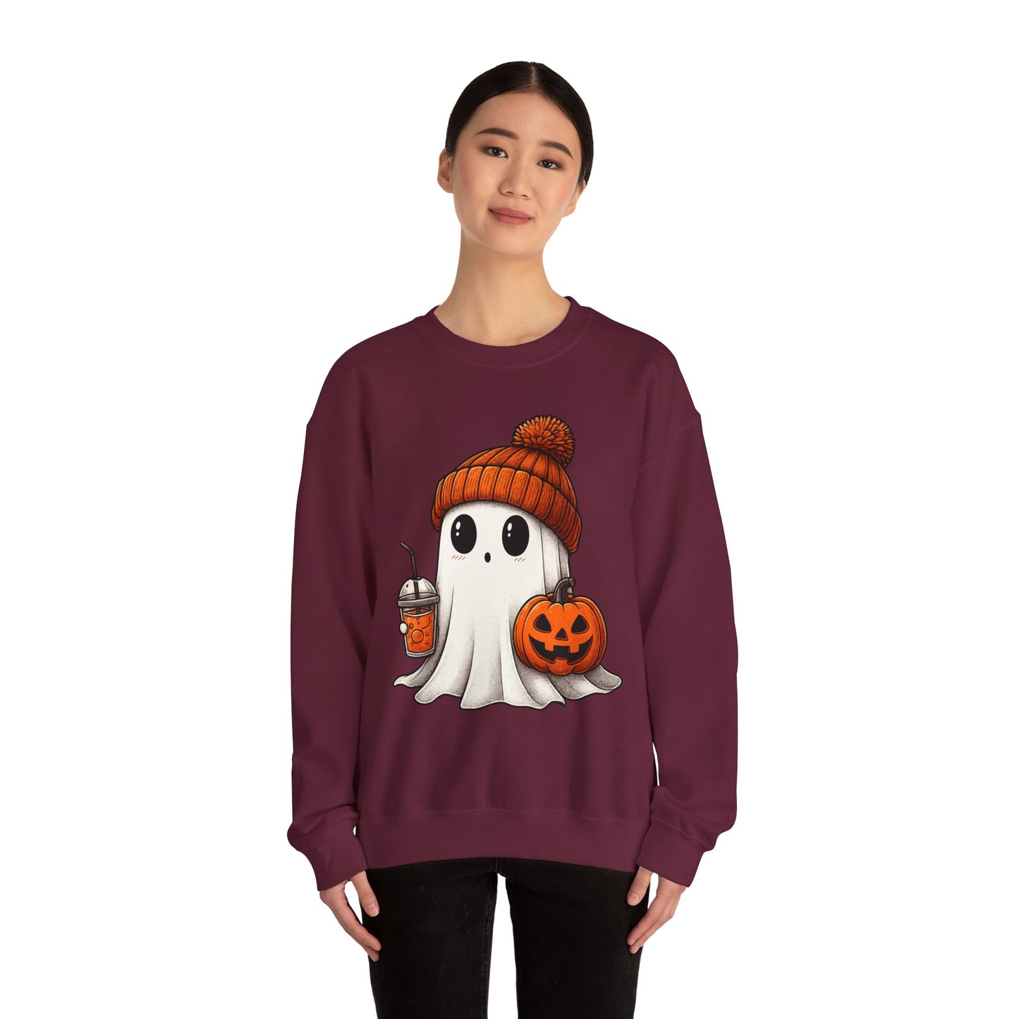 Cute Ghost Halloween Sweatshirt, Unisex Crewneck, Spooky Season Apparel, Fall Fashion, Cozy Pumpkin Sweater