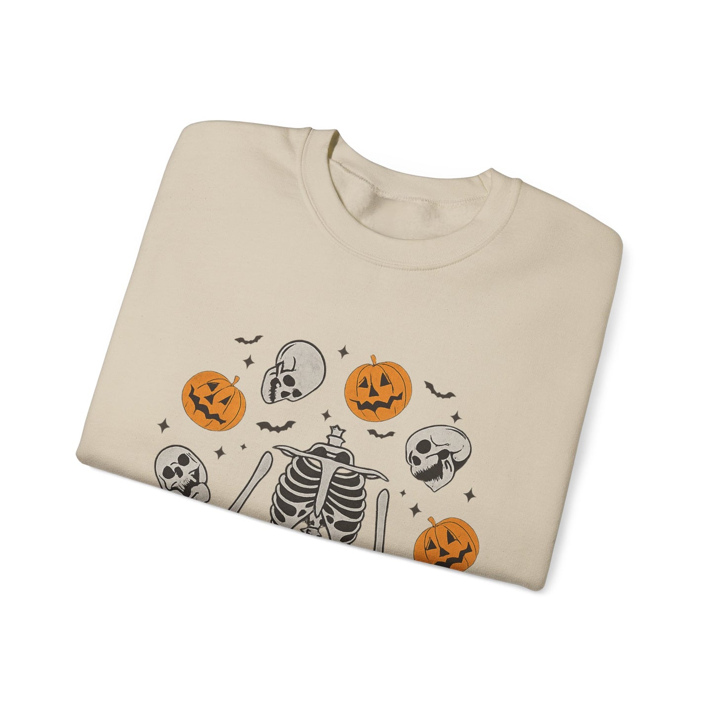Halloween Skeleton Yoga Sweatshirt, Cute Autumn Apparel, Spooky Season Outfit, Unisex Cozy Crewneck, Gift for Halloween Lovers