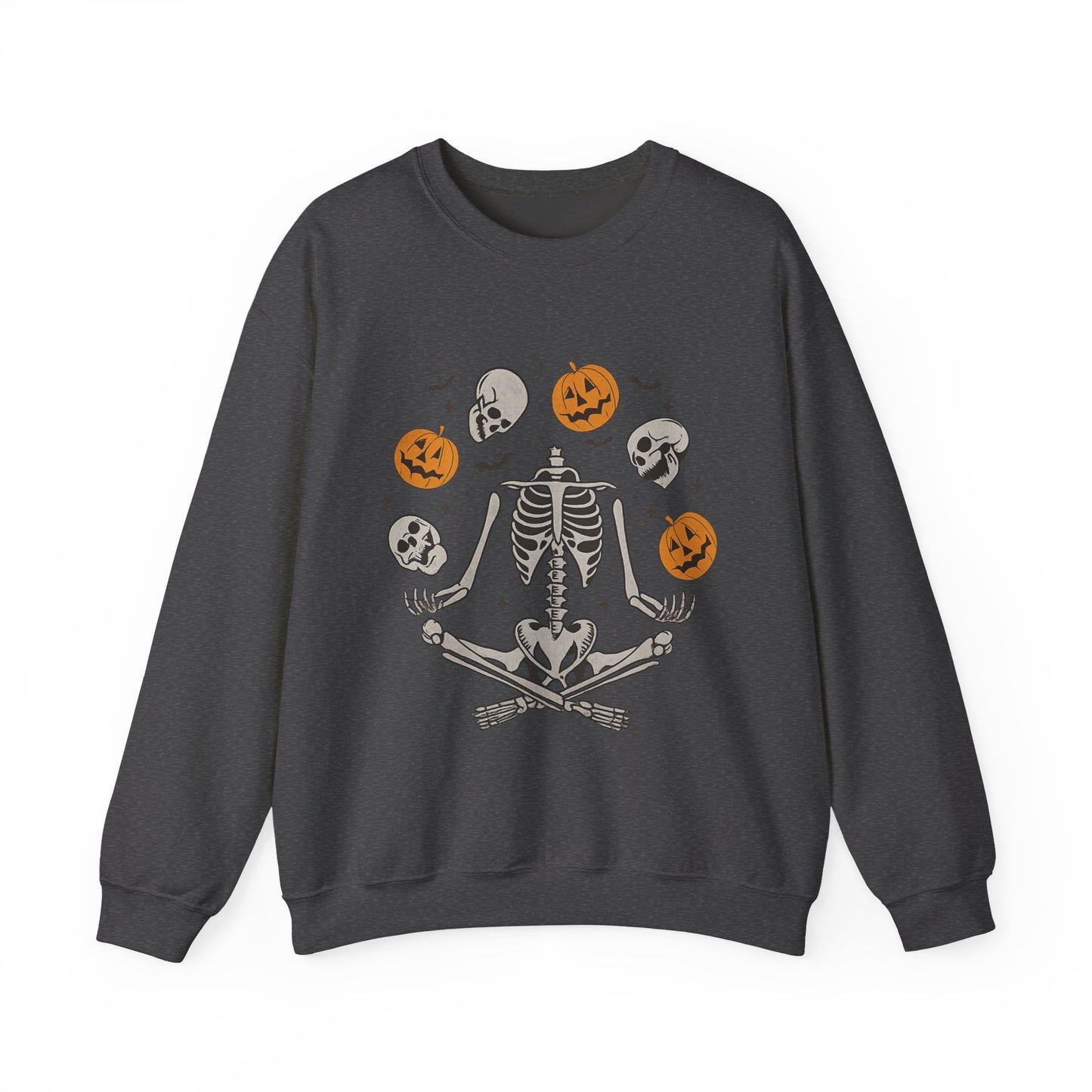 Halloween Skeleton Yoga Sweatshirt, Cute Autumn Apparel, Spooky Season Outfit, Unisex Cozy Crewneck, Gift for Halloween Lovers
