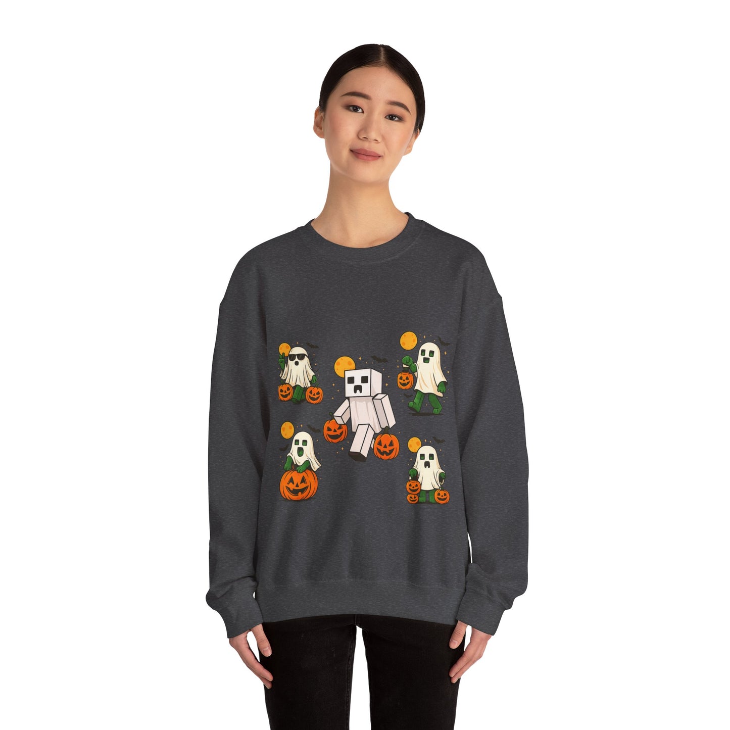 Halloween Ghost Cartoon Sweatshirt, Unisex Crewneck, Cozy Autumn Wear, Halloween Gifts, Spooky Season Apparel, Cute Sweatshirt
